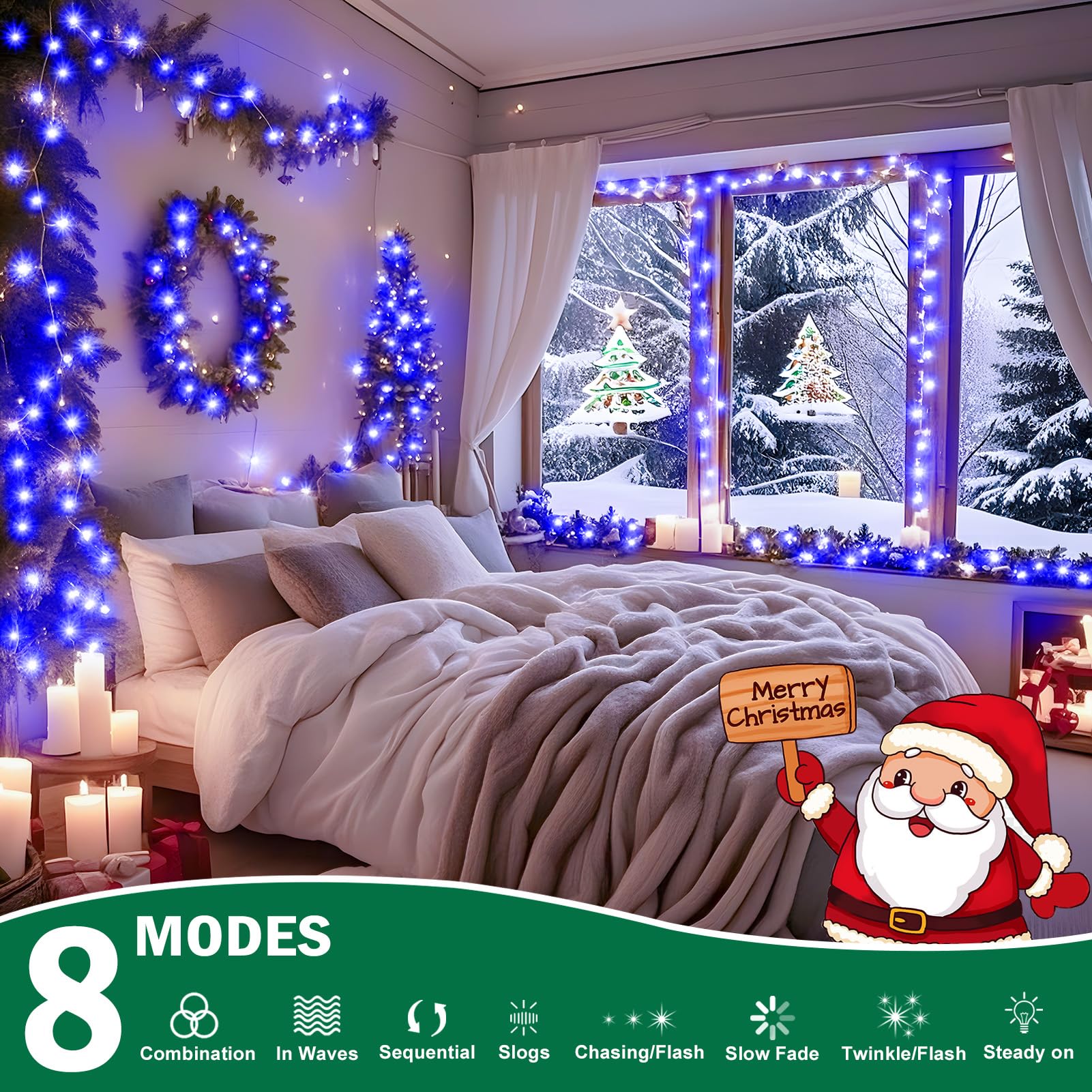 Sauirs 403Ft 1000 Led Christmas Lights Outdoor String Lights With 8 Modes Timer Waterproof Fairy Light Plug In For Outside Indoor Party Xmas Palm Tree Yard Wedding Decorations(Blue)