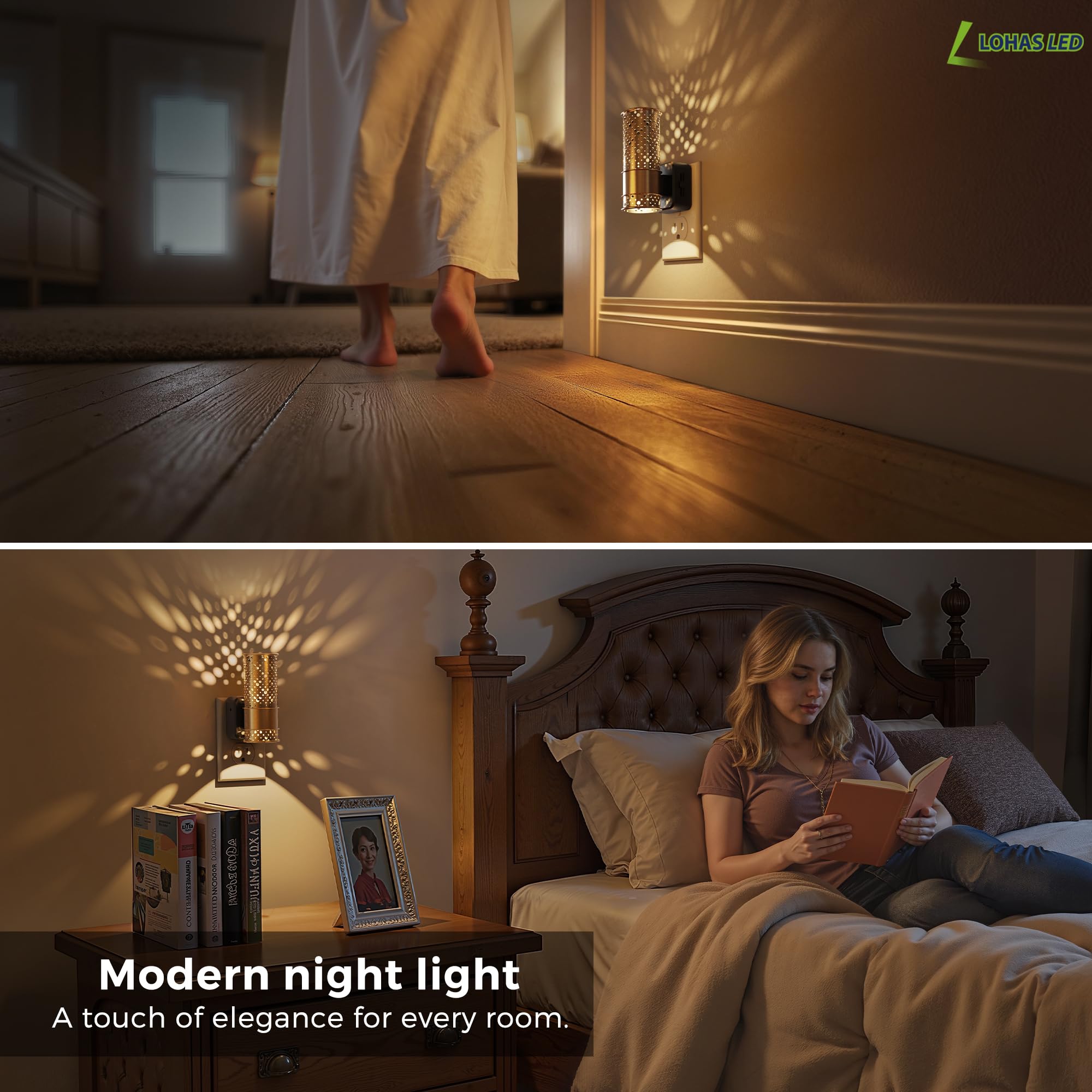 L LOHAS LED Night Light, Dimmable Vintage Soft White, Plug-in, Light Sensor, 0-100LM, 1 Pack