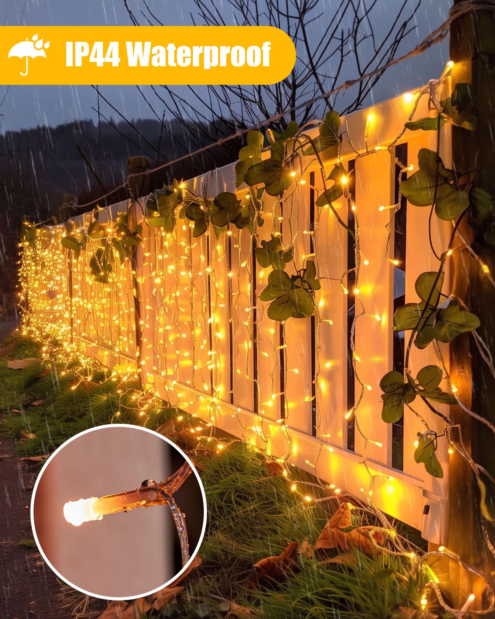 Minetom Icicle Lights For Outside, 66Ft 736 Led Warm White Christmas Lights With 138 Drops, Icicle Christmas Lights Outdoor With