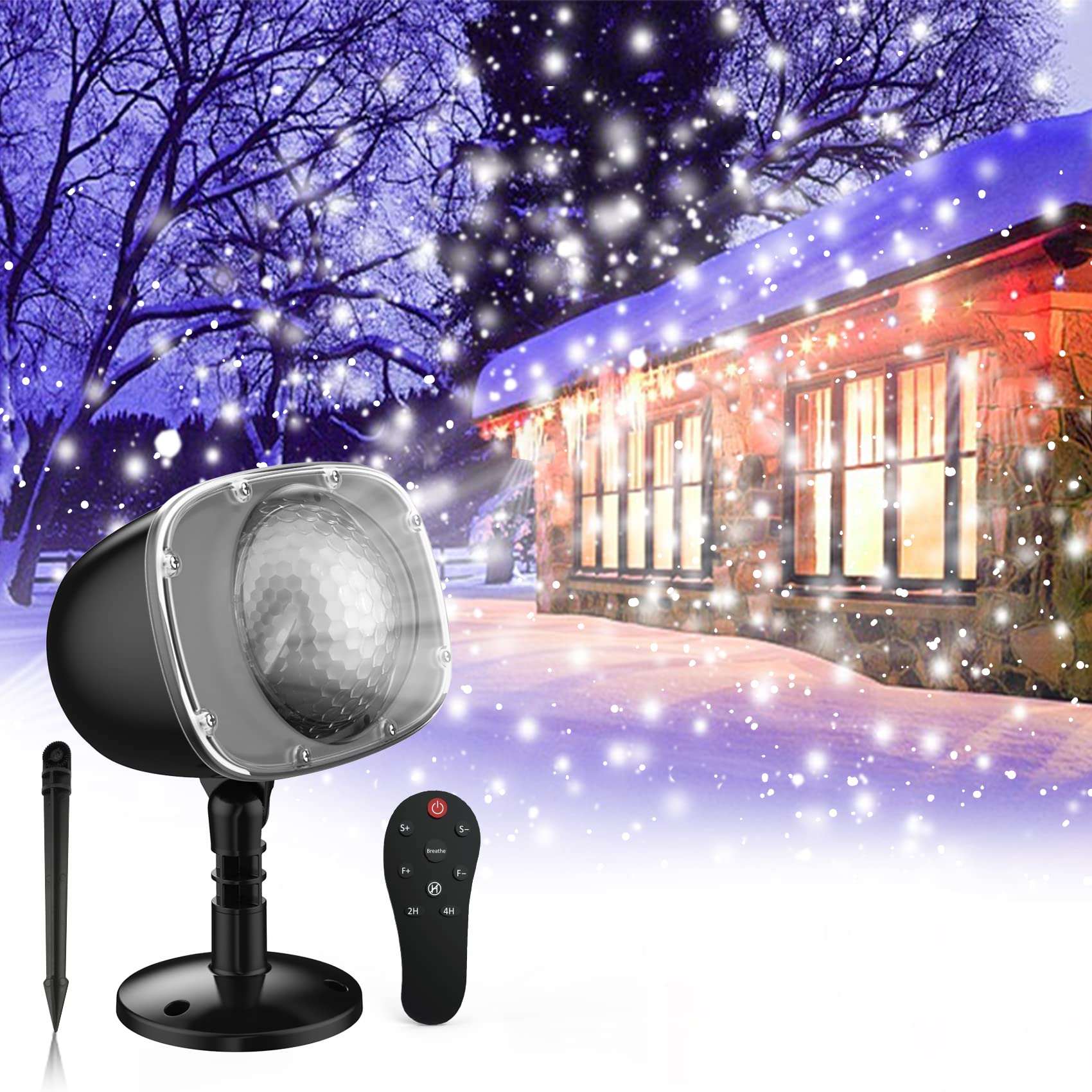 Sunbox Christmas Snowfall Light Projector With Remote - Waterproof Rotating Outdoor Decorative Lights