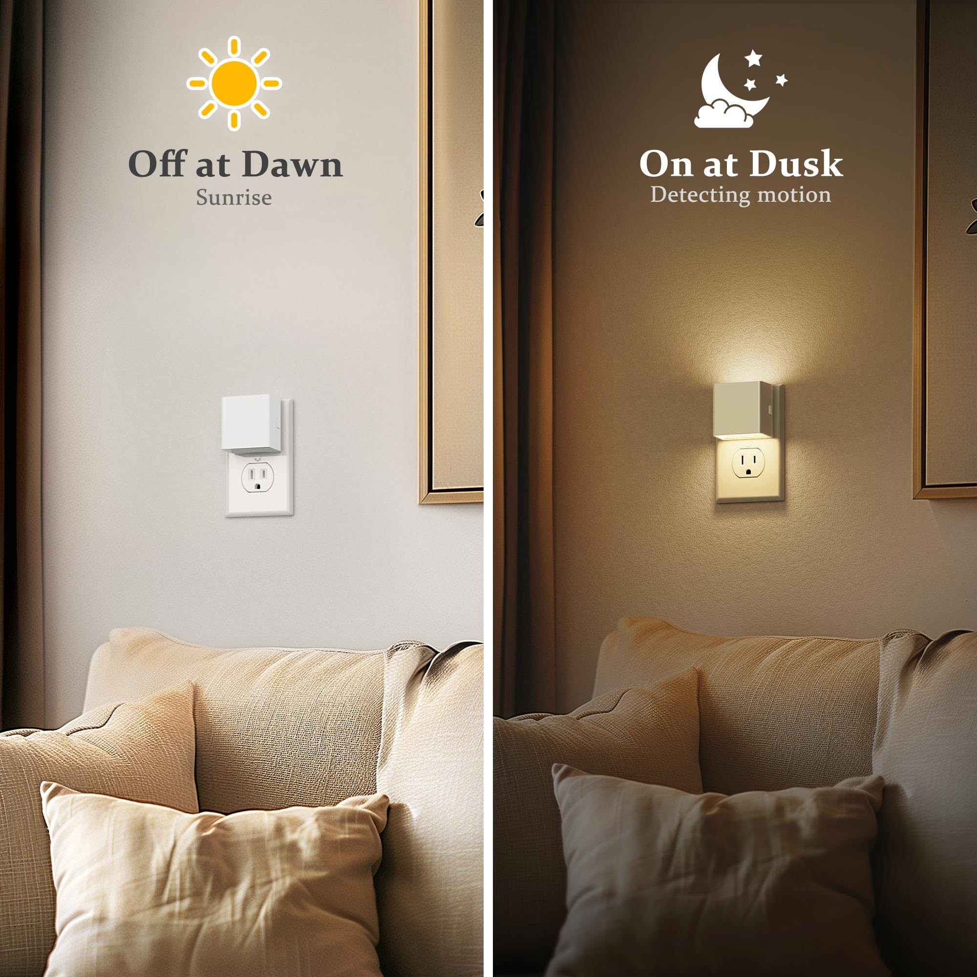 JandCase Night Light Plug-in, Soft White 3000K, Dusk to Dawn, 2 Pack, Electroplate White, Model C-GY10602WHUS-2