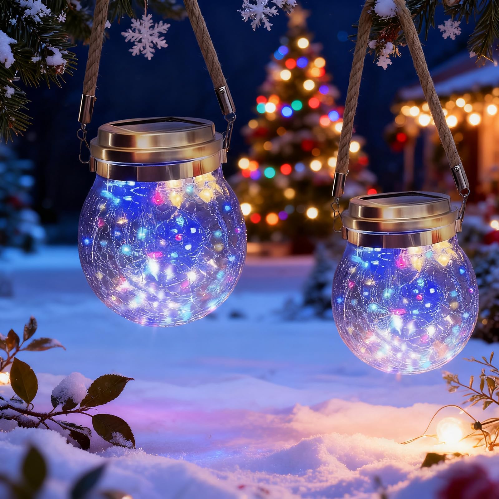 Hanging Outdoor Solar Lights VGE 2 Pack 30LED Lanterns Decorative Outdoor Lights Solar Powered Waterproof Landscape Lights with Handle for Tree Yard Garden Patio Fence Holiday Decor(Multicolor)