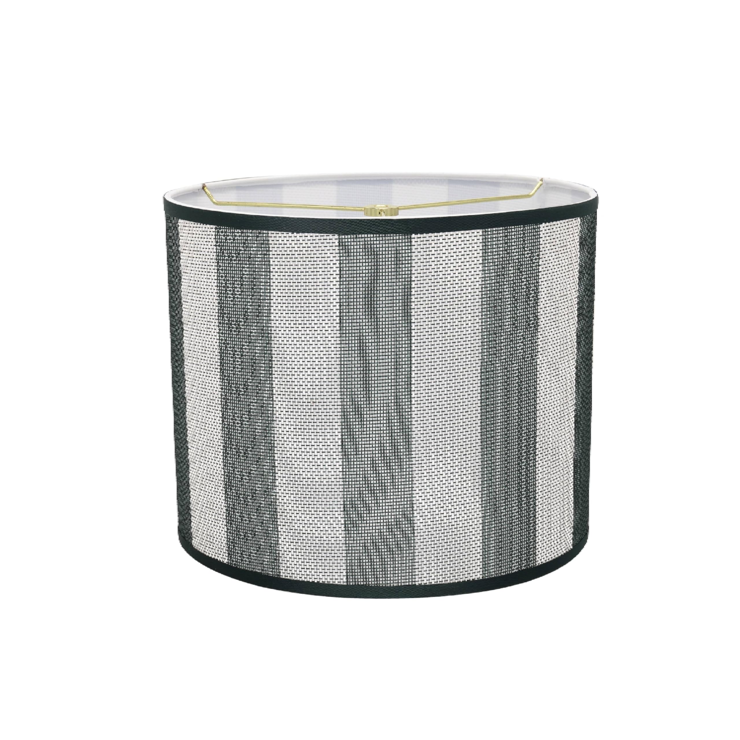 Aspen Creative Drum Lamp Shade, 12in Wide, Hunter Green & White Striped, Model 31091, Network Fabric