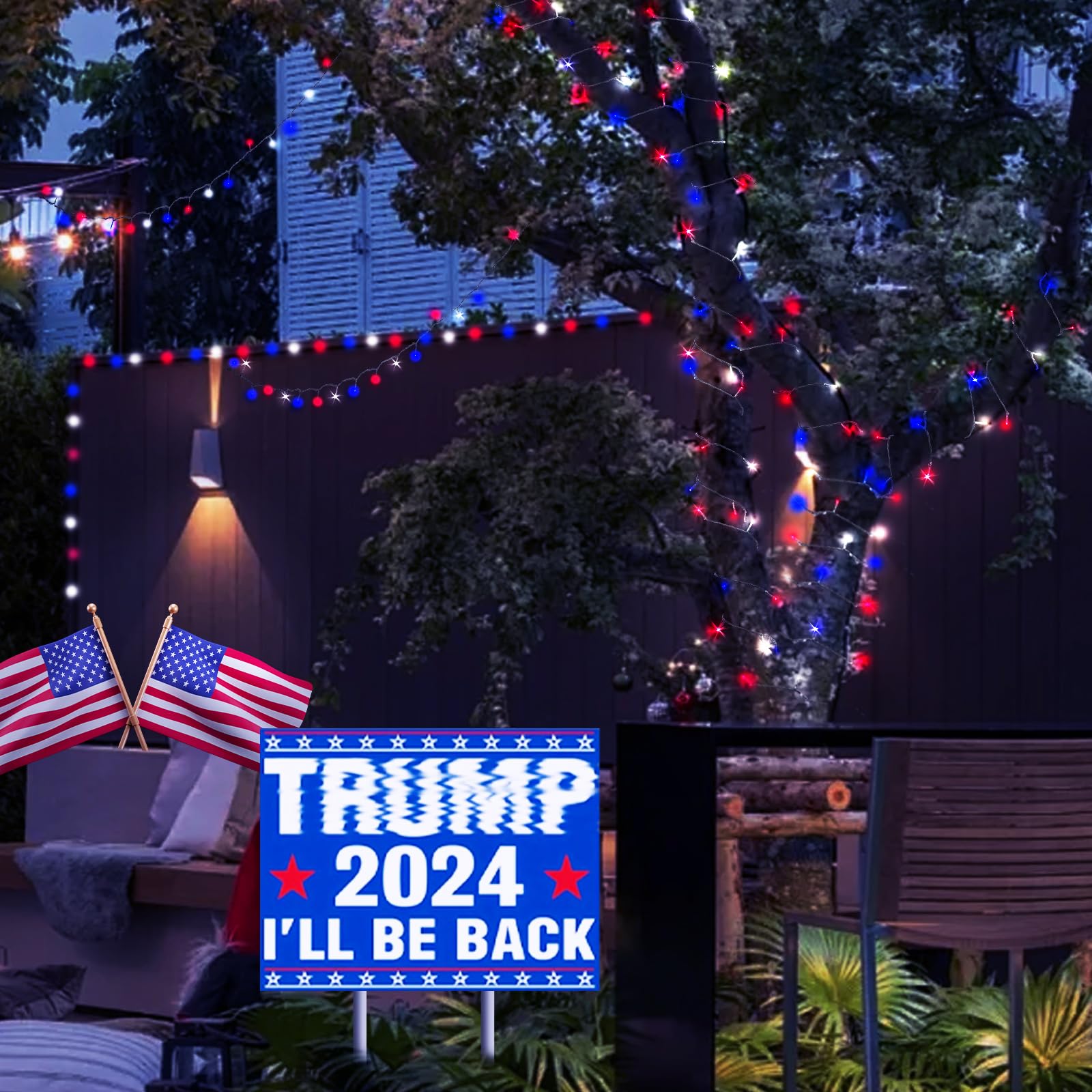 Kwaiffeo 4Th Of July Decorations Outdoor, 100Ft 300Led Red White And Blue String Lights For Independence National Memorial Day,