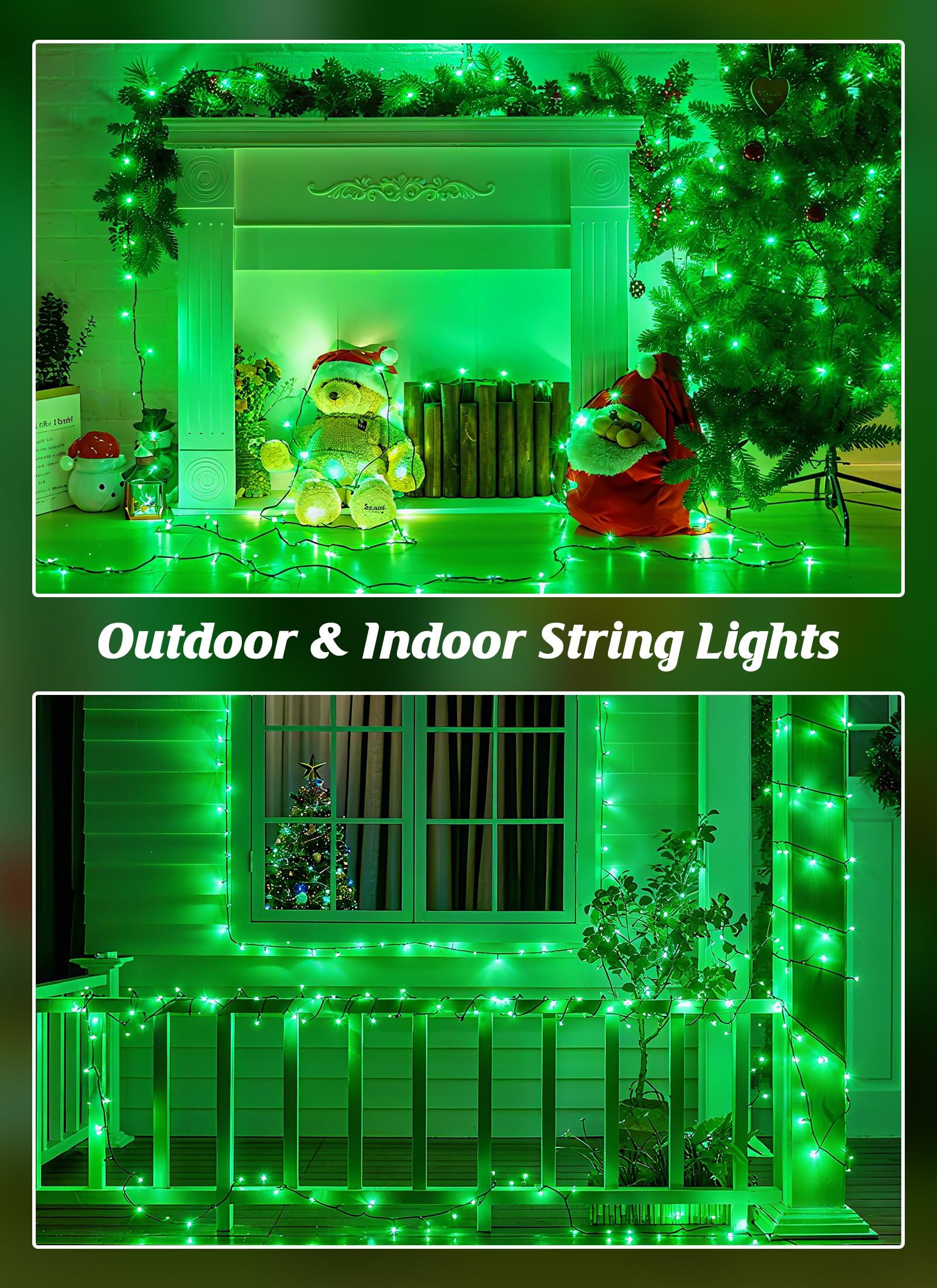 Brightown Solar String Lights, 480 LED, 184FT, 4 Pack, Green Wire, 8 Modes, Waterproof Outdoor Fairy Lights for Garden Decor