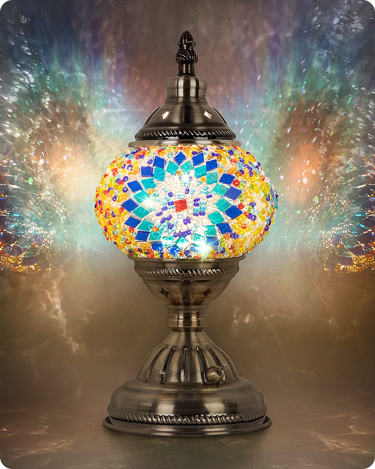 Yarra-Decor Turkish Moroccan Lamp, Handmade Mosaic Glass, Portable Bedside Light with Rechargeable Battery, Blue1