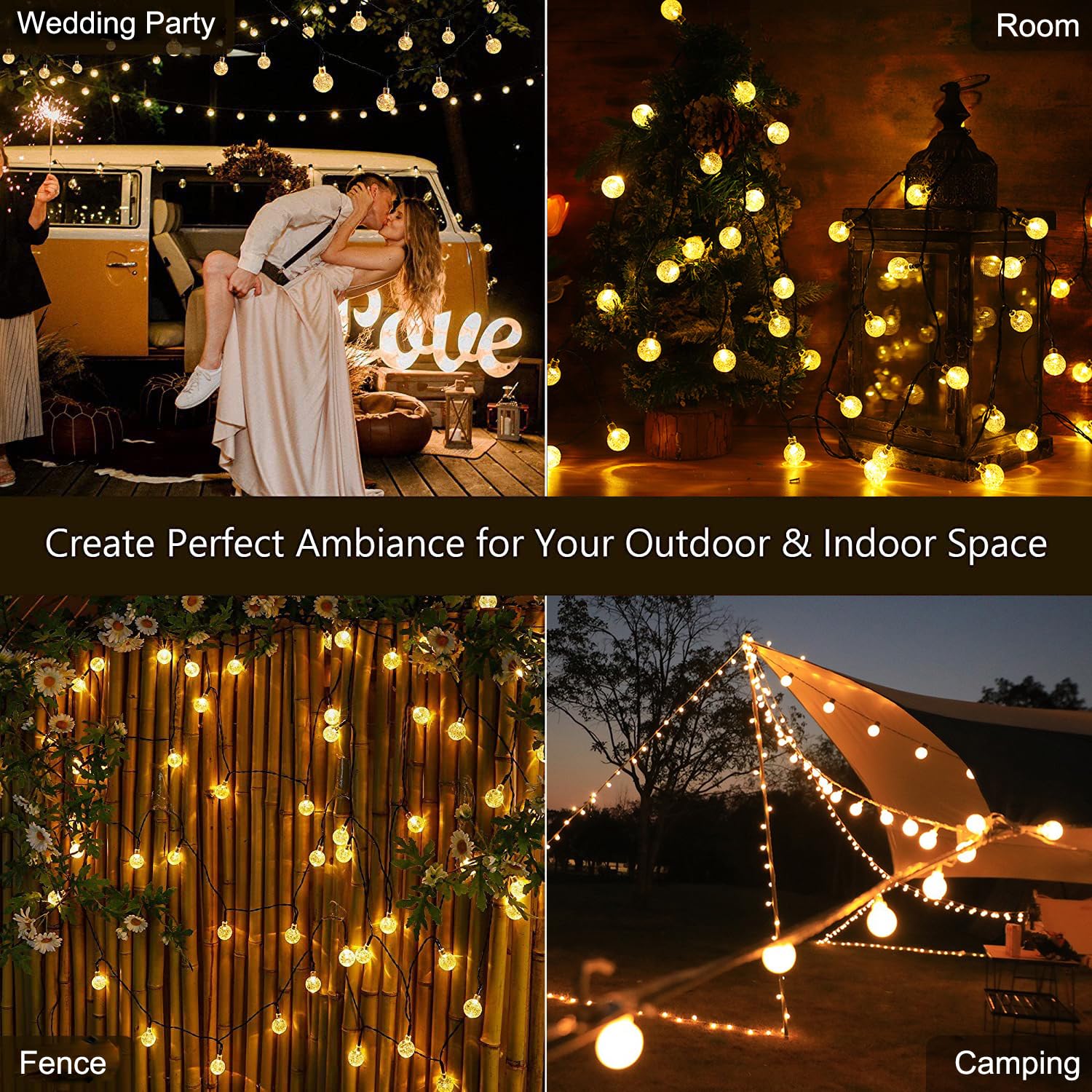 Jedavai Solar String Lights 200 LED 80FT Warm White Crystal Globe 2 Pack Waterproof Outdoor Lighting for Garden Wedding Party