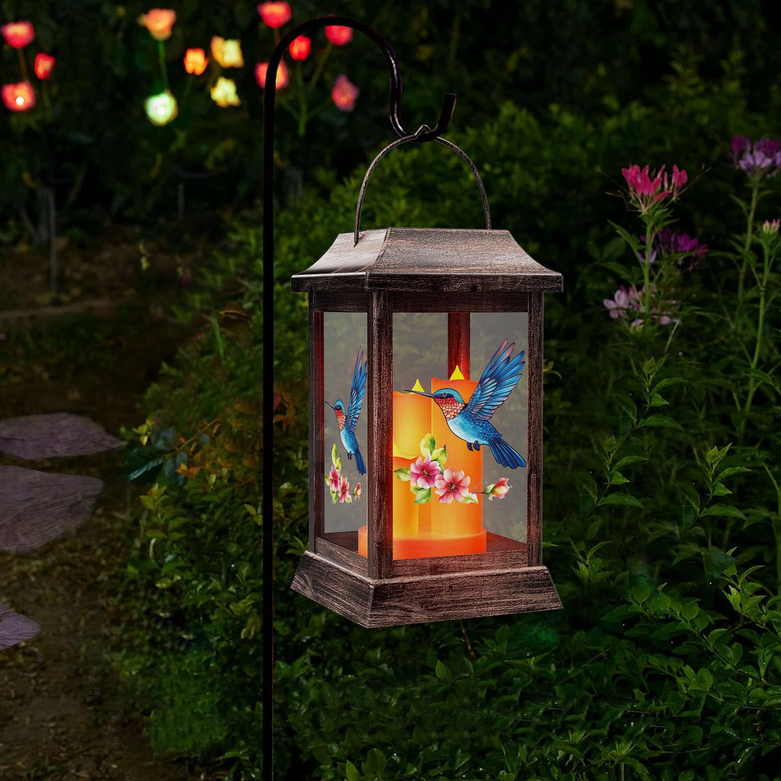 Solar Lanterns, Hummingbird Outdoor Hanging Lanterns, Metal Solar Lights, Gardening Gift For Mom Women Mother'S Day, Garden Deco