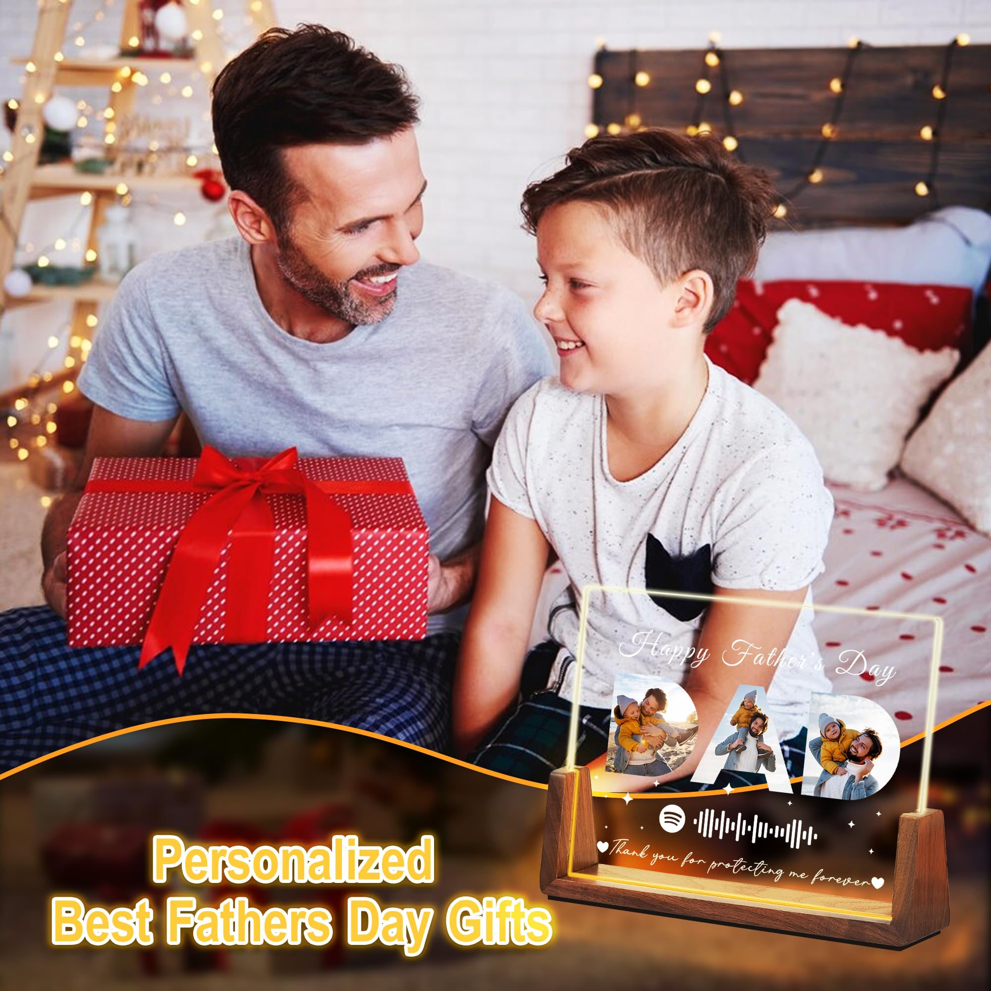 Maiwell Personalized Fathers Day Birthday Christmas Gifts For Dad Husband Custom Acrylic Spotify Plaque Light Up Picture Frame With Photo Name  Customized Dad Gifts From Daughter Son Kids Wife