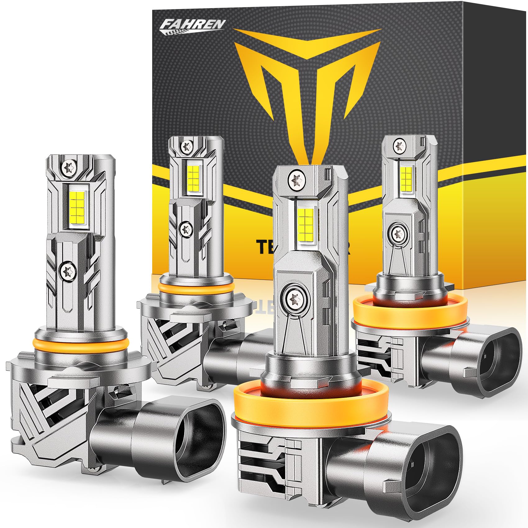 FAHREN H11/H9/H8 9005 Light Bulbs Combo, 6000LM, 6500K, Mini Size, CANBUS Ready, Pack of 4