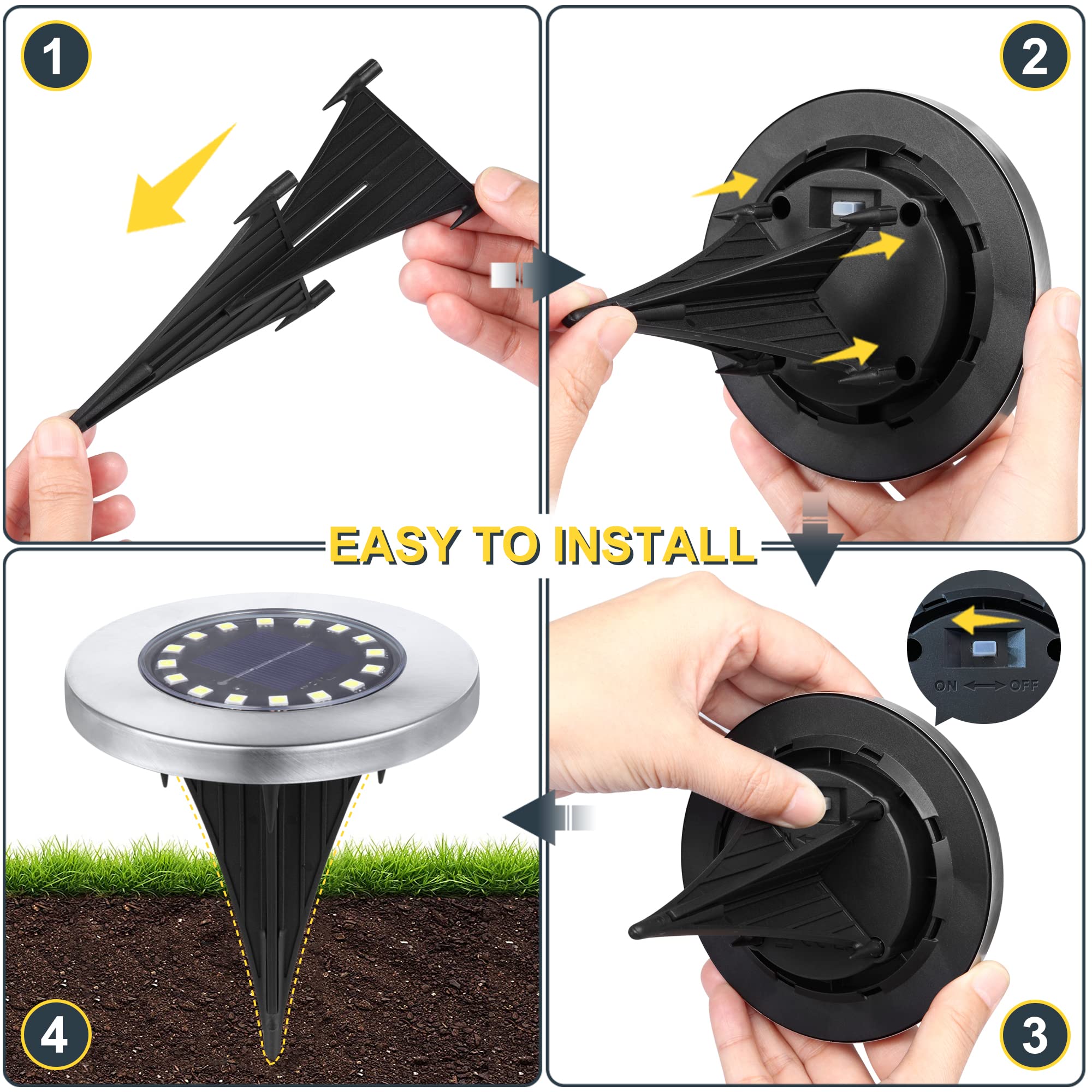 Solar Ground Lights-Waterproof Solar Lights Outdoor Garden- Solar Disk Lights-Upgraded 16Led Bright In-Ground Lights-Landscape L