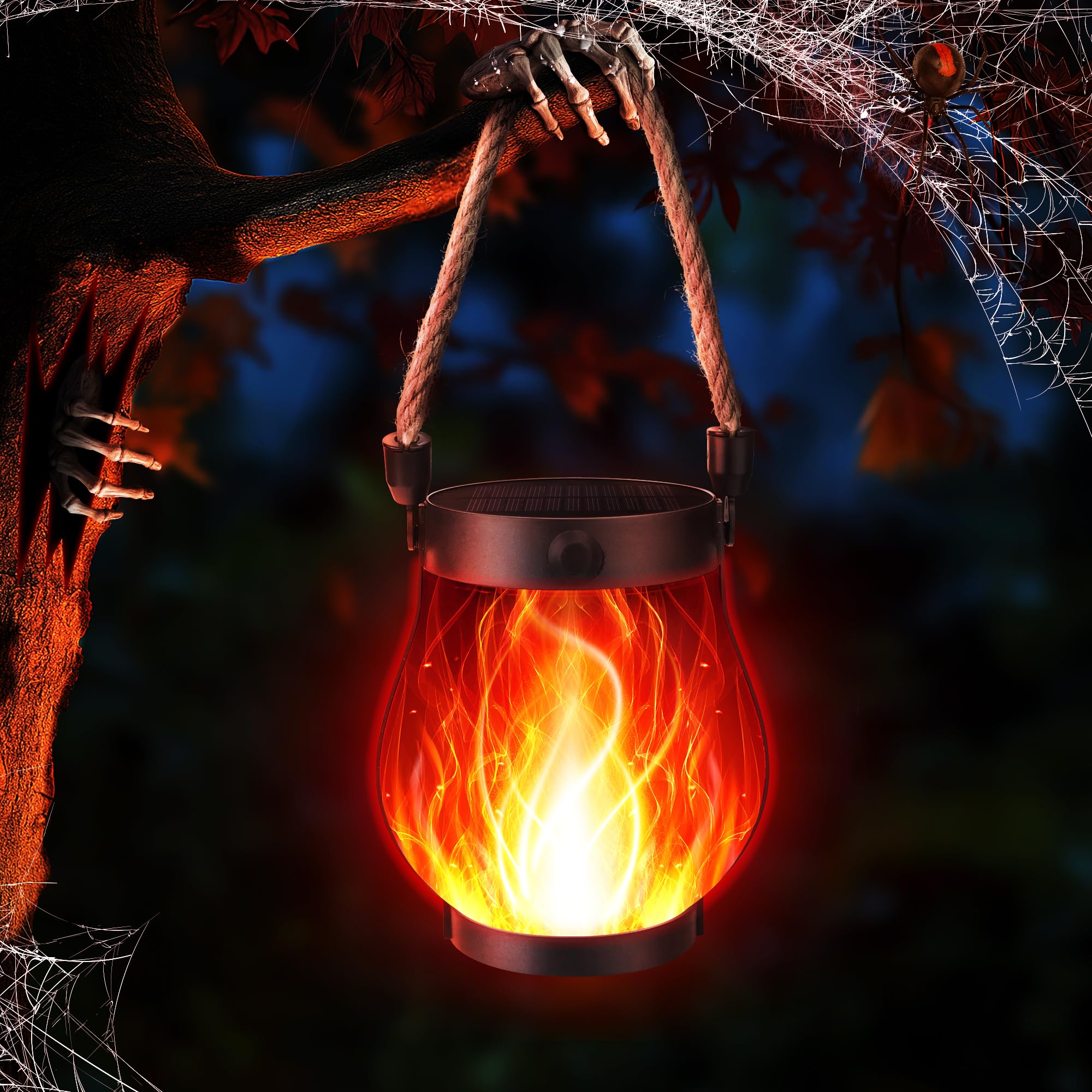 Ibaycon 1 Pack Solar Lanterns Lights  Halloween Flickering Flame Garden Lights With 2 Modes Dual Charging Usb & Solar  Outdoor Waterproof Hanging Lantern For Party Holiday Halloween Decor (Red)