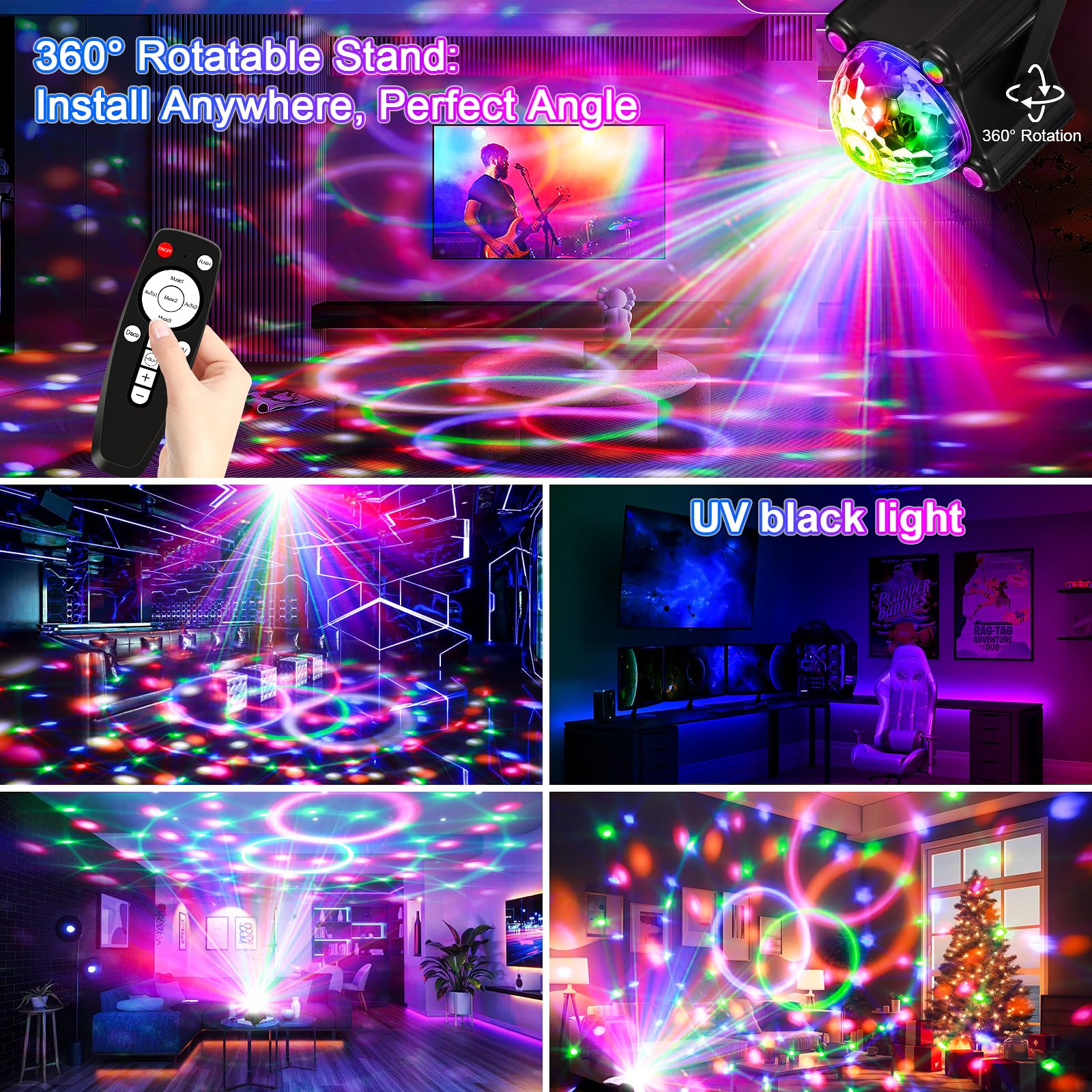 Godenba Sound Activated Disco Party Lights, Dj Disco Ball Light With Remote, Strobe Stage Lighting Lamp For Indoor Outdoor Home