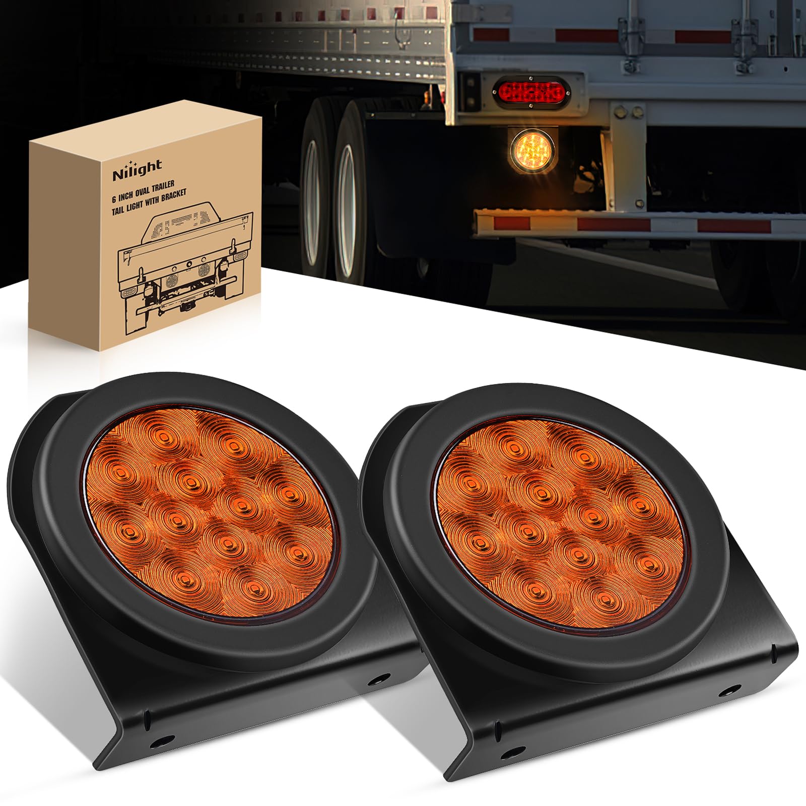 Nilight 4Inch Round Trailer Tail Light with flush Mount Grommets Plugs w/Mounting Brackets 2PCS Amber Waterproof Turn Signals Trailer Lights for RV Truck Trailer