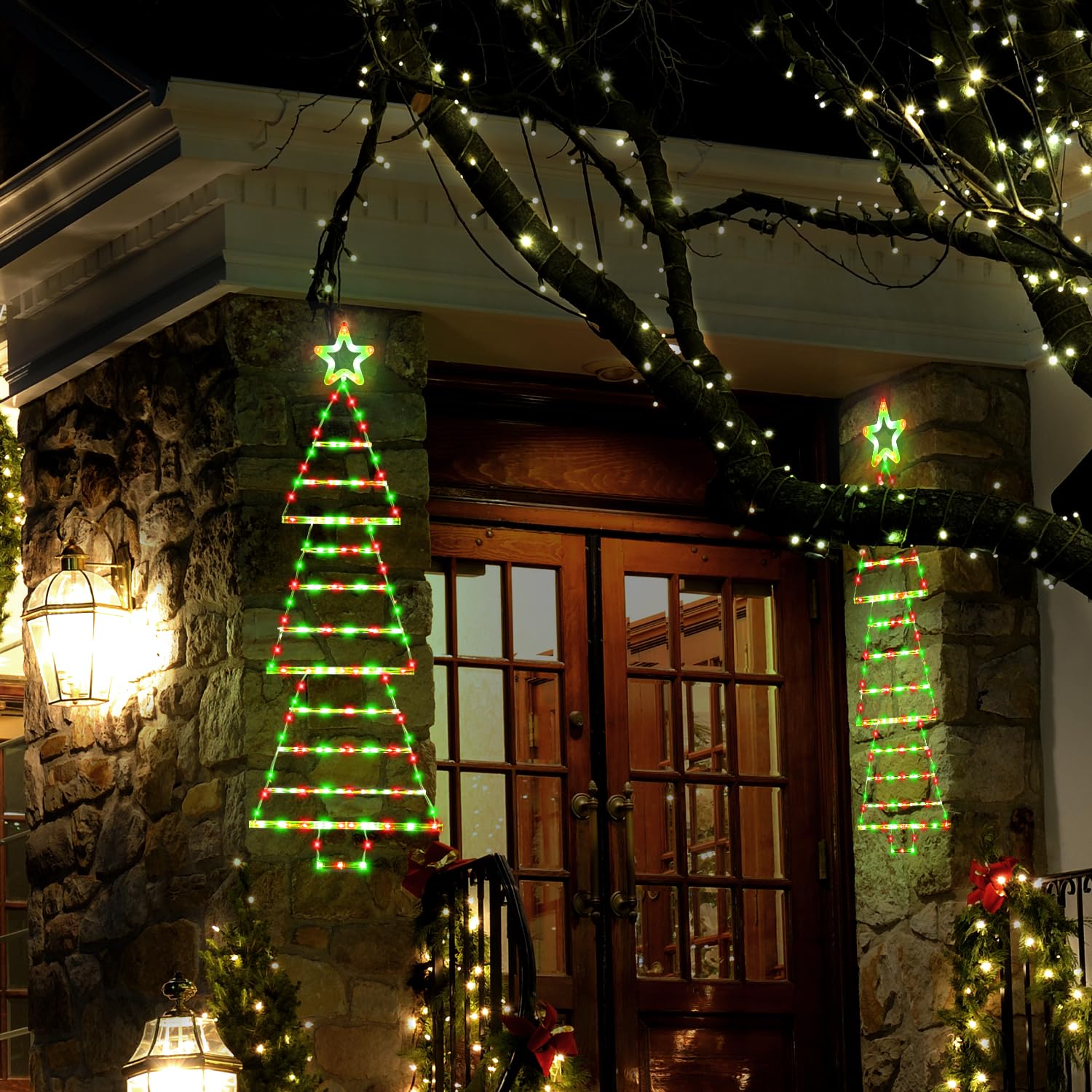 Muyun Outdoor Christmas Decorations Lights 4.6Ft 175 Led Christmas Tree Ladder Lights With 8 Lighting Modes&Memory Function,Waterproof Christmas Tree Lights For Indoor Outdoor Home Wall Window