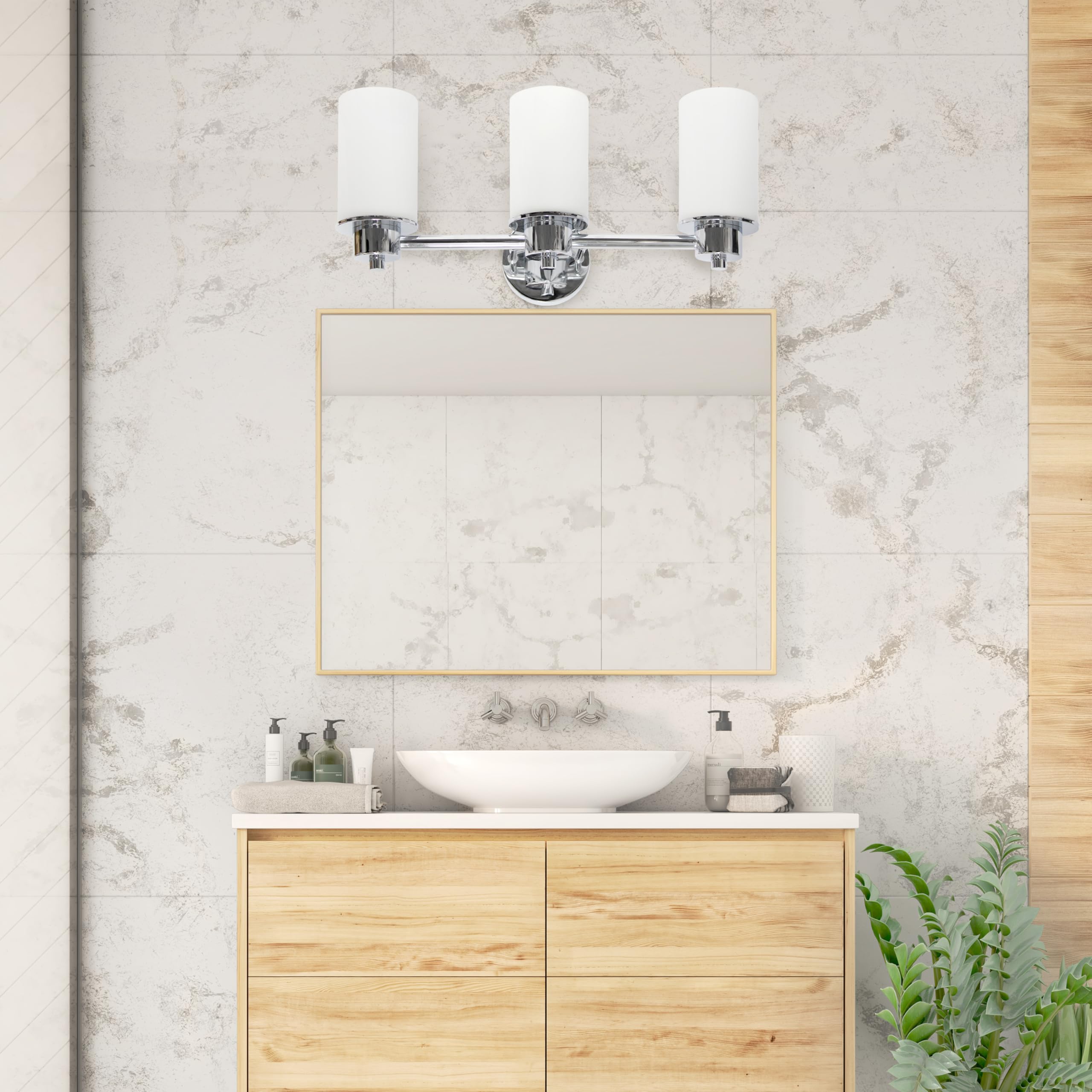 Lalia Home Vanity Light Fixture, 3-Light, Chrome, Iron, Opaque White Glass, 20.75inL x 6.5inW x 10inH, Model 1270-L