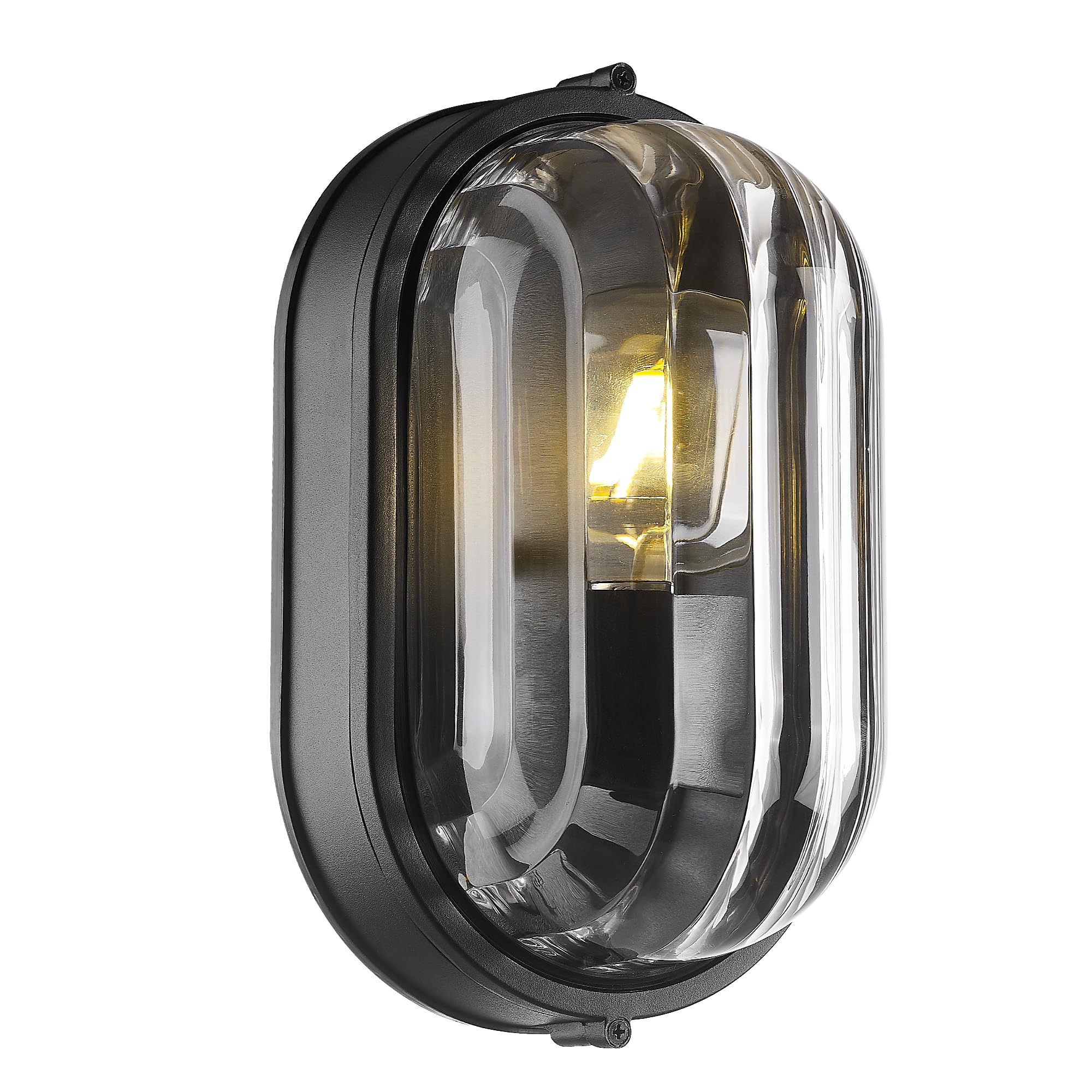 FEMILA 11 Oval Bulkhead Exterior Wall Sconce, Modern Outdoor Wall Lantern, Aluminum, Ripple Glass, IP44, E26, Front Porch Light 