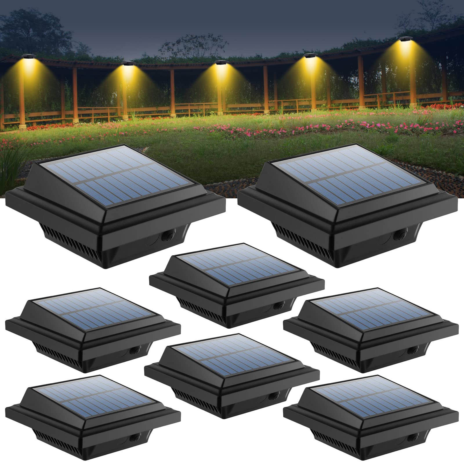 UniqueFire Solar-Powered LED Garden Wall Lamp, 40LED, Waterproof, 8PCS Black/Warm White, Model 10028x2