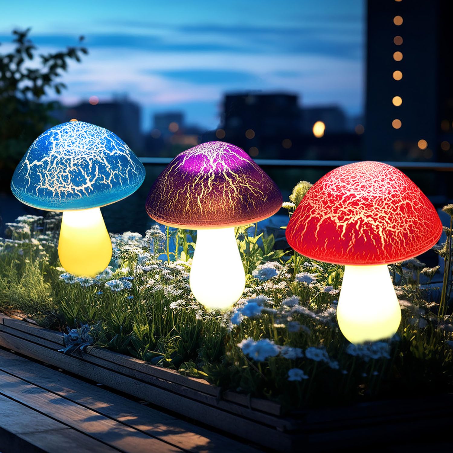 Viewpick Solar Garden Decor Lights 8 Newest Crack Mushrooms Outdoor Decor Stake Lights, Waterproof Solar Pathway Lights Gardenin