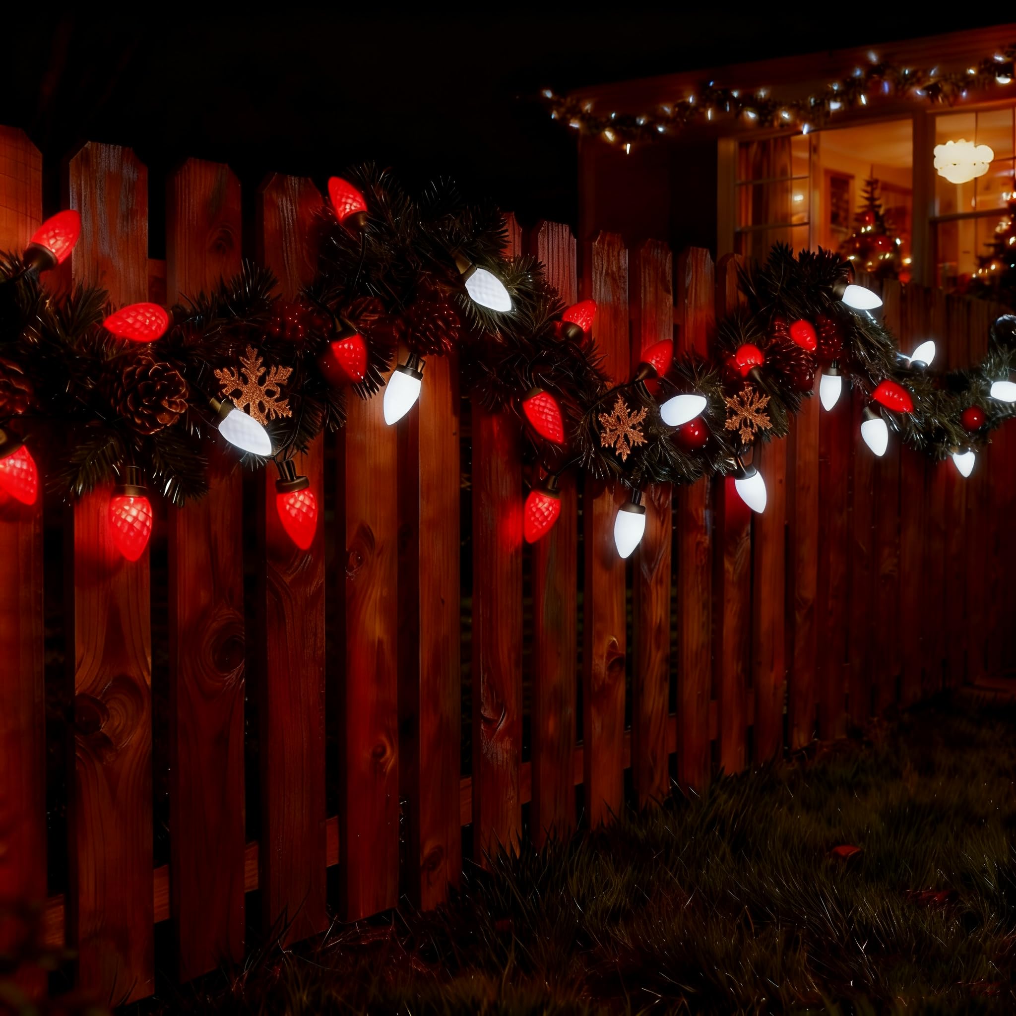 Ucutely C9 Led Christmas Lights Outdoor 33 Feet 50 Led 8 Lighting Modes Waterproof Connectable Christmas String Lights For Outside Roofline Patio Home Xmas Decorations (Red & White)
