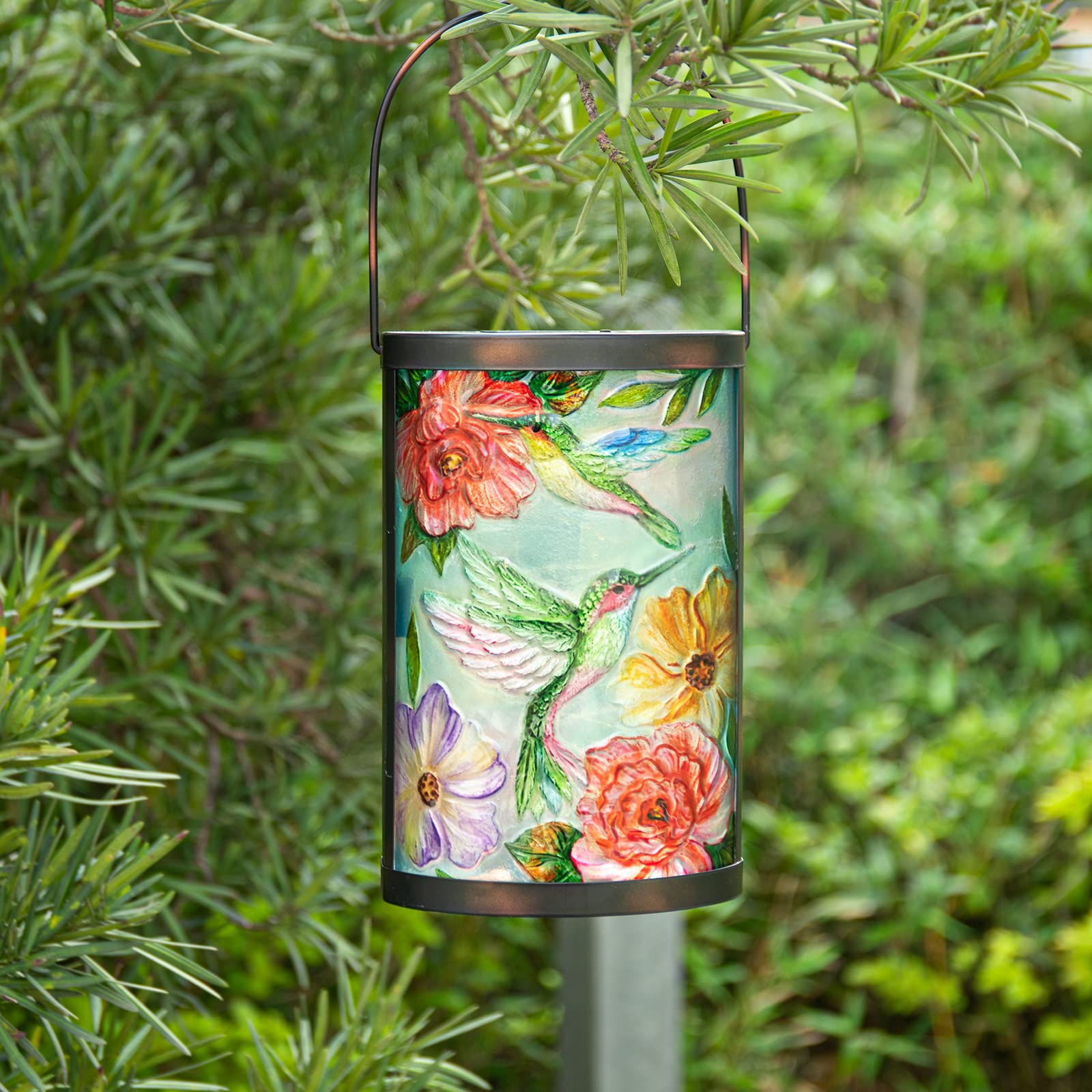 MUMTOP Hummingbird Solar Lantern Outdoor LED Light - Waterproof Glass Tabletop Lamp for Patio Garden - Light Green