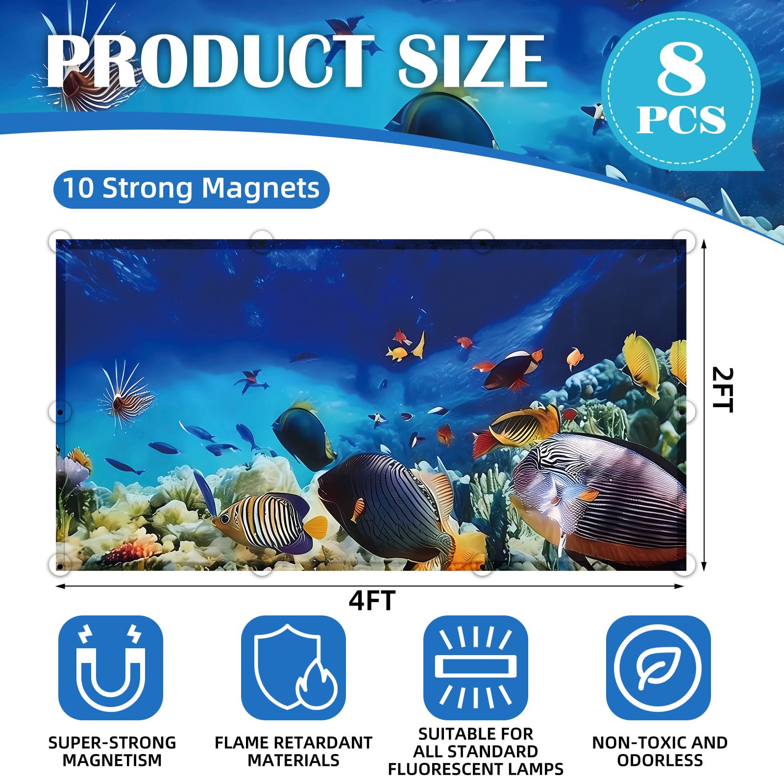 Angsylth 8 Pcs Fluorescent Light Covers - 4 X 2 Feet Light Covers For Classroom, Offices & Hospitals - Underwater World