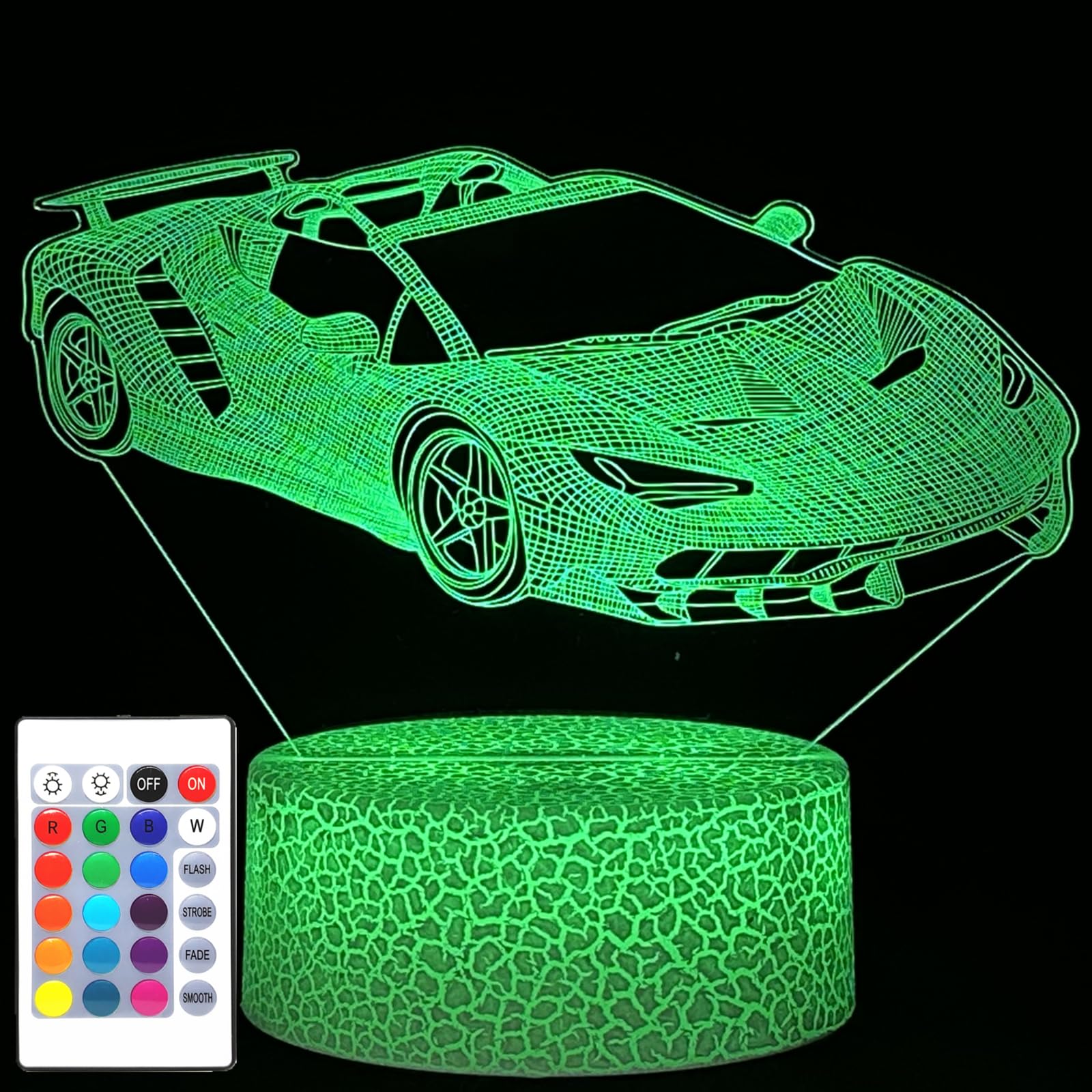 I-Chony Sport Car Toys Night Light For Kids,Car 3D Optical Illusion Lamp,With Remote & Smart Touch 16 Colors Dimmable Bedroom Decorations Bedside Lamp,Race Car Gifts For Kids Boys Gifts Teens Birthday