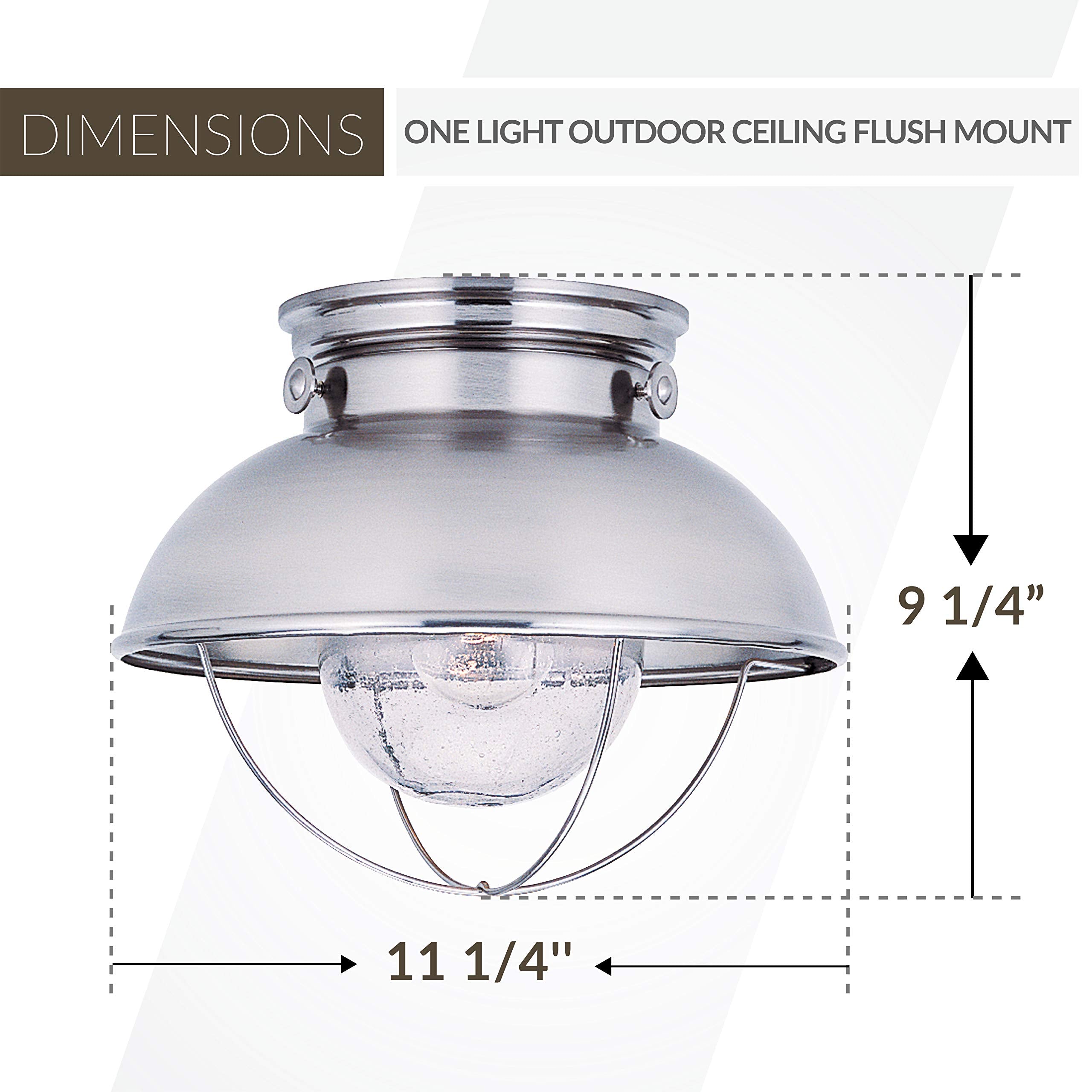 Sea Gull Lighting 8869-98 Sebring Transitional One-Light Outdoor Ceiling Flush Mount Outside Fixture, Brushed Stainless Finish