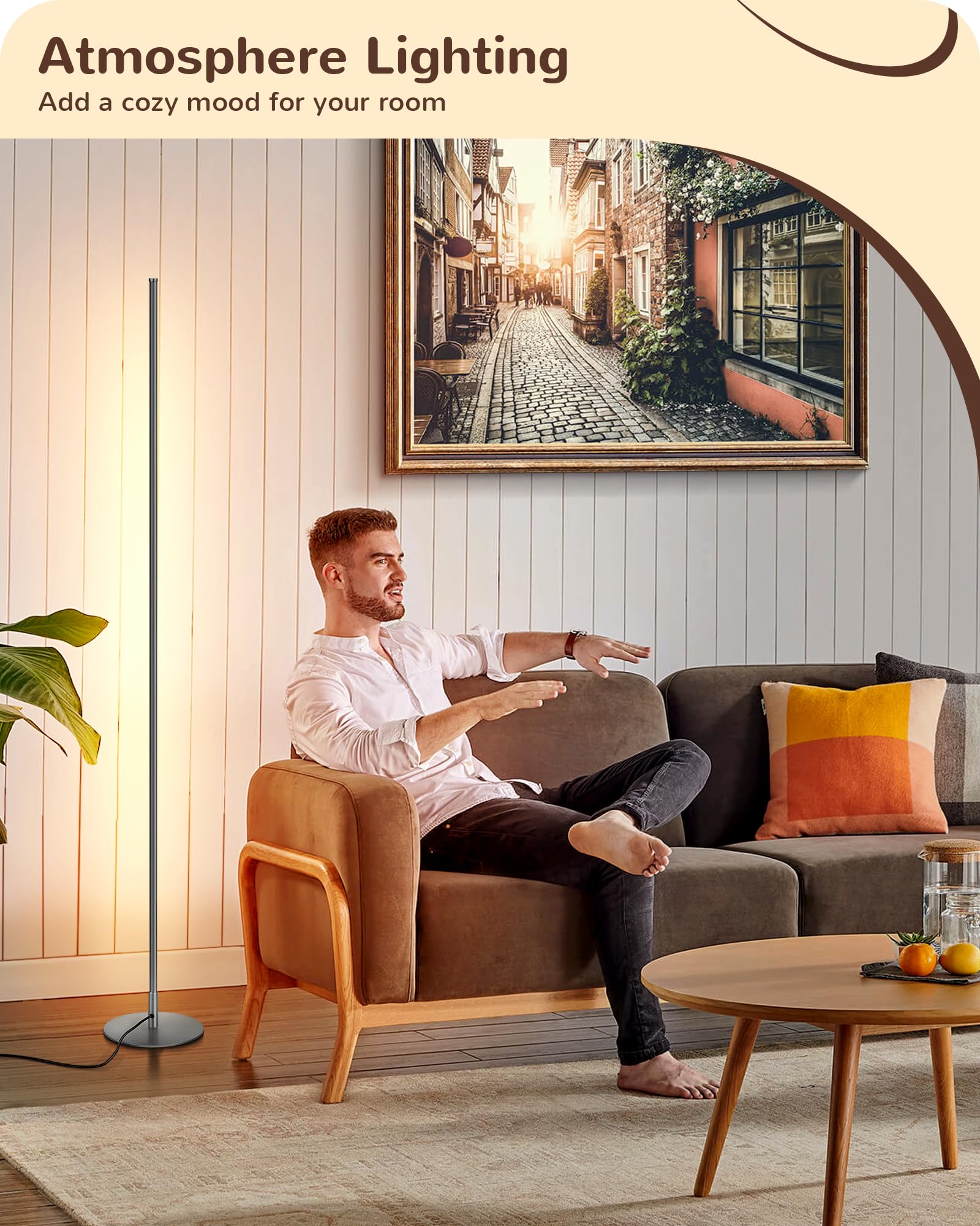 Edishine Led Corner Floor Lamp, Set Of 2 Minimalist Dimmable Light With Remote, 57.5'' Tall Slim Sleek Standing Lamp For Living