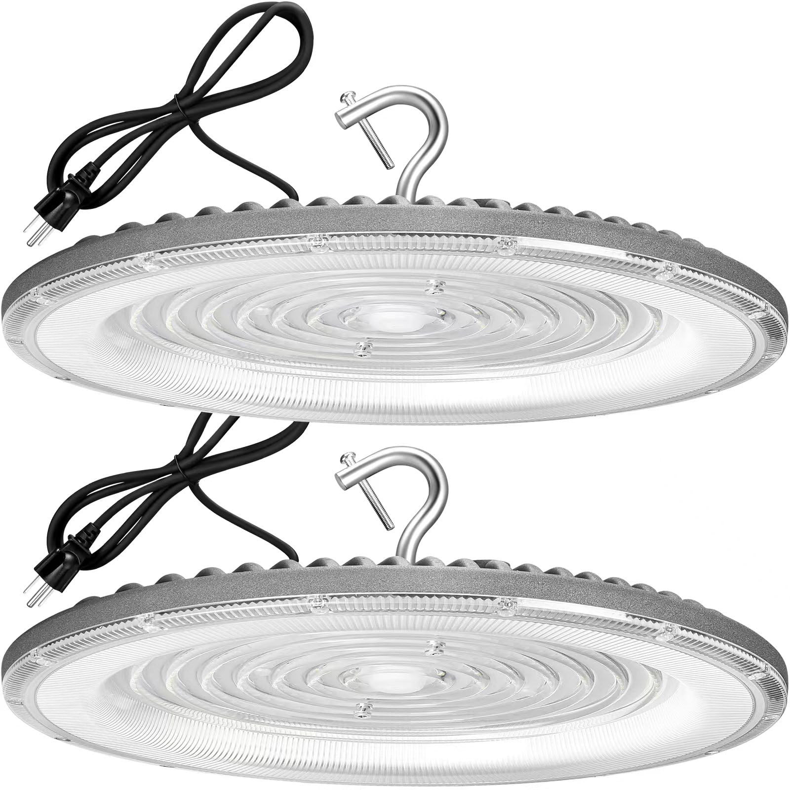 Xycn 2 Pack 600W Ufo Led High Bay Light 120Vac 5000K Daylight Commercial Bay Lighting Ip66 Waterproof 85050Lm 2550W Mh/Hps With Plug Area Lighting For Warehouse/Shop/Workshop/Barn/Gym/Factory