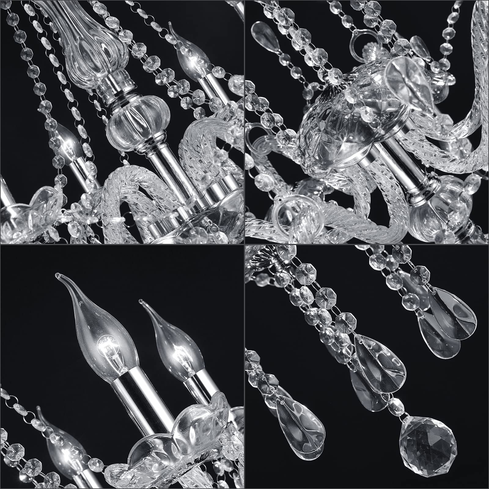 Panghuhu88 Crystal Candle Chandelier 15 Lights Pendant Ceiling Fixture Silver Elegant Lighting for Dining Living Room Bedroom