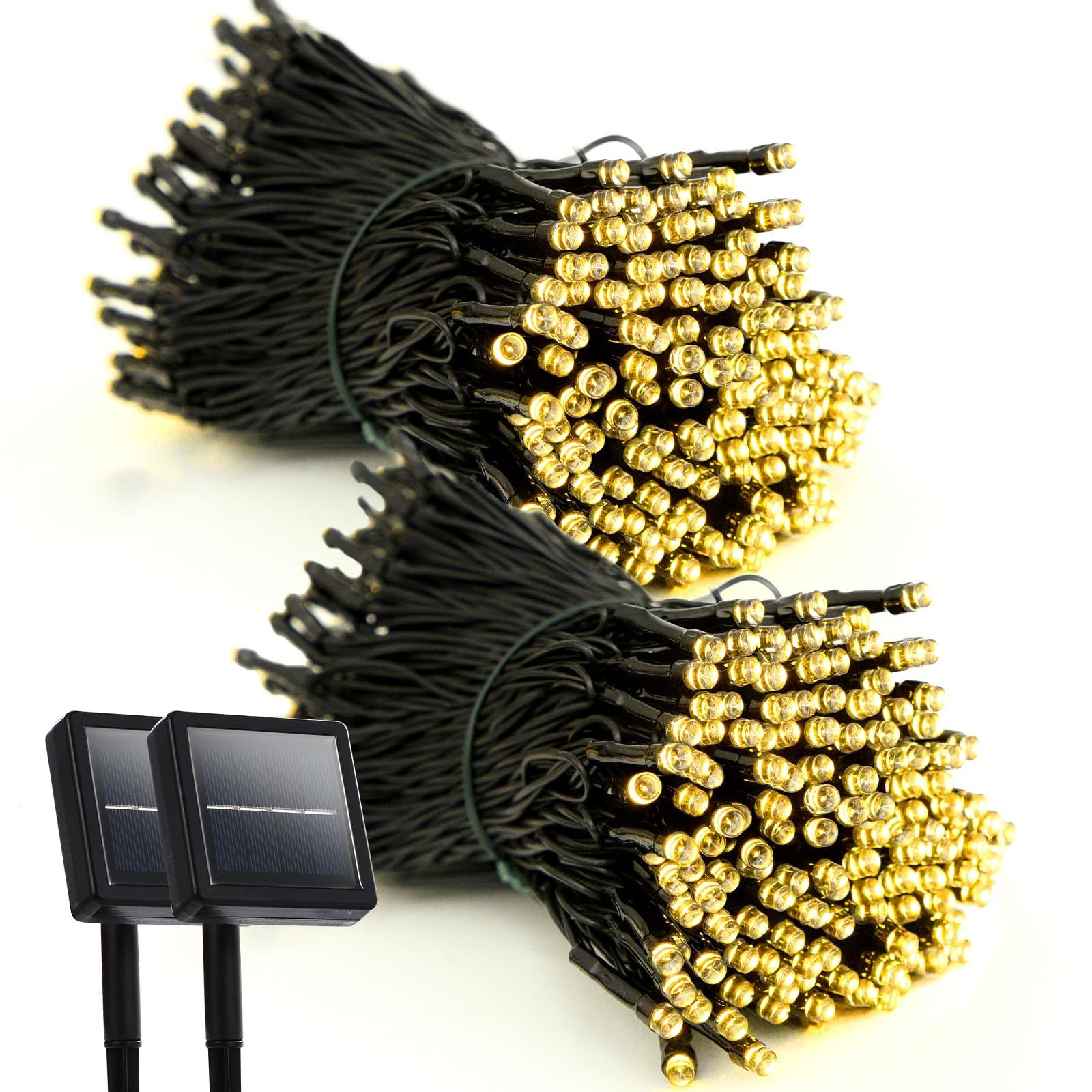 Lycklig 2 Pack Solar String Lights, 240 LEDs, 110FT, Waterproof, 8 Modes, Warm White