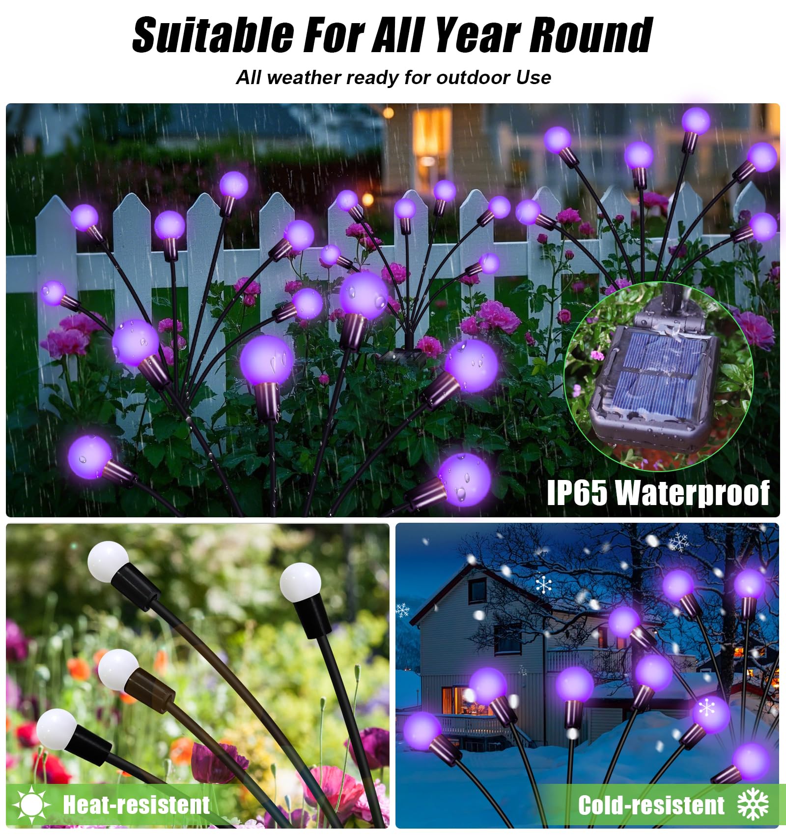 NBQQ Solar Garden Lights - Waterproof, Purple, Plastic, 2 Pack, Swaying Lawn Decor