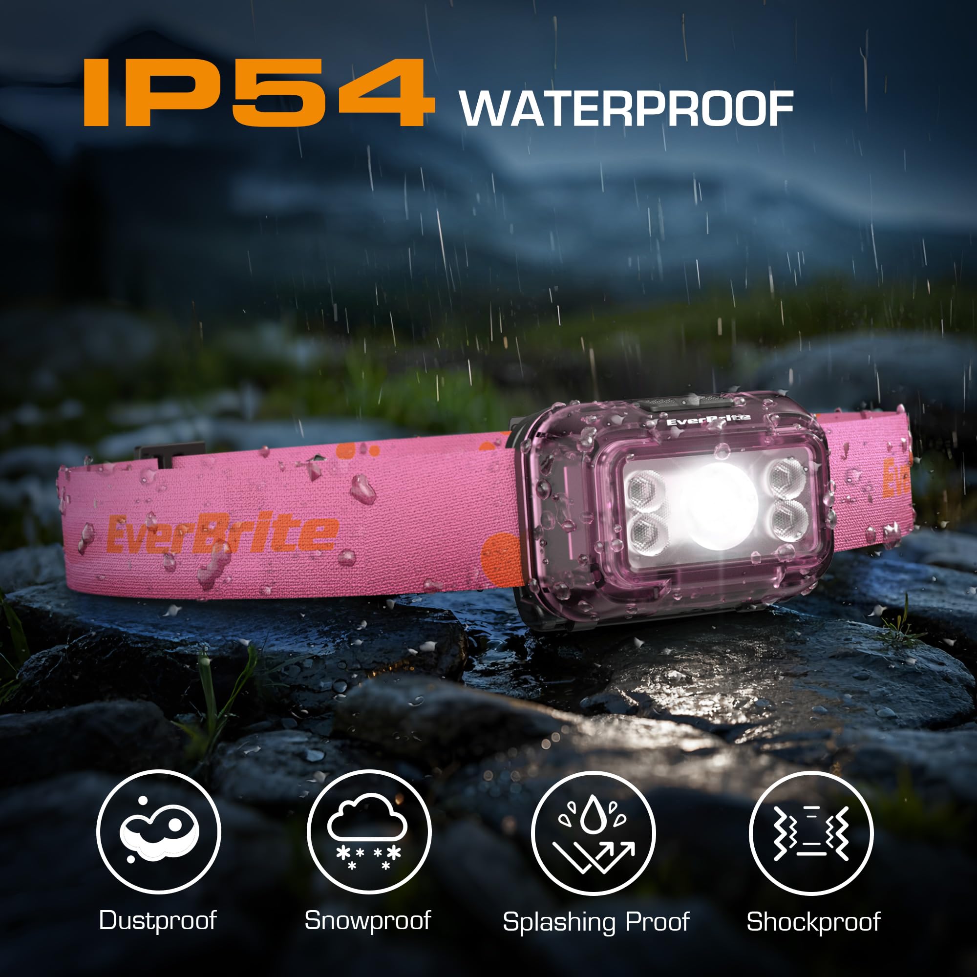 EverBrite Rechargeable Headlamp 2 Pack, 5 Modes, 120° Adjustable, Coral Pink, Model E021080AE
