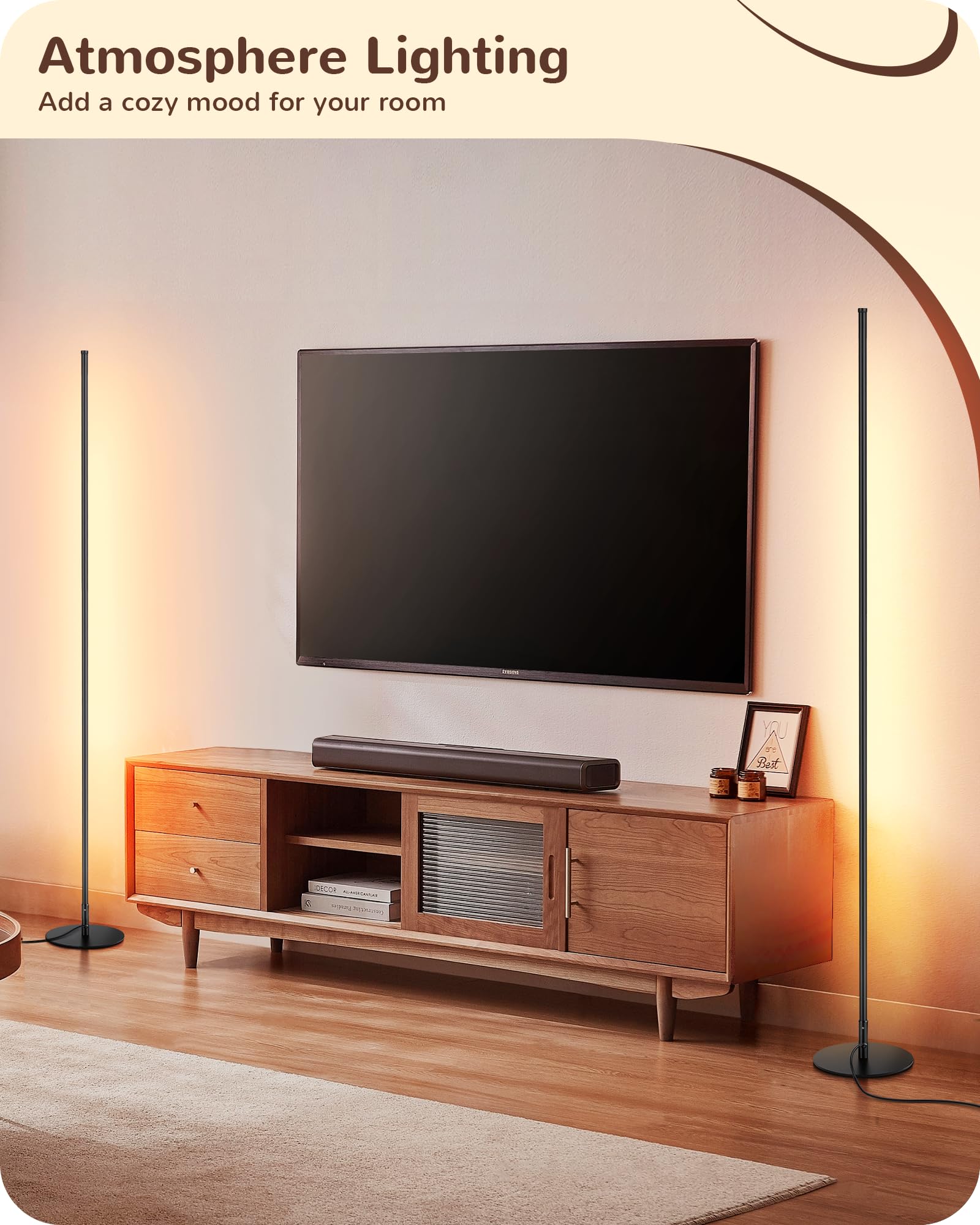 EDISHINE Minimalist LED Corner Floor Lamp with Remote, Set of 2 Modern Dimmable Mood Light, 57.5 Standing Tall Lamp for Living R