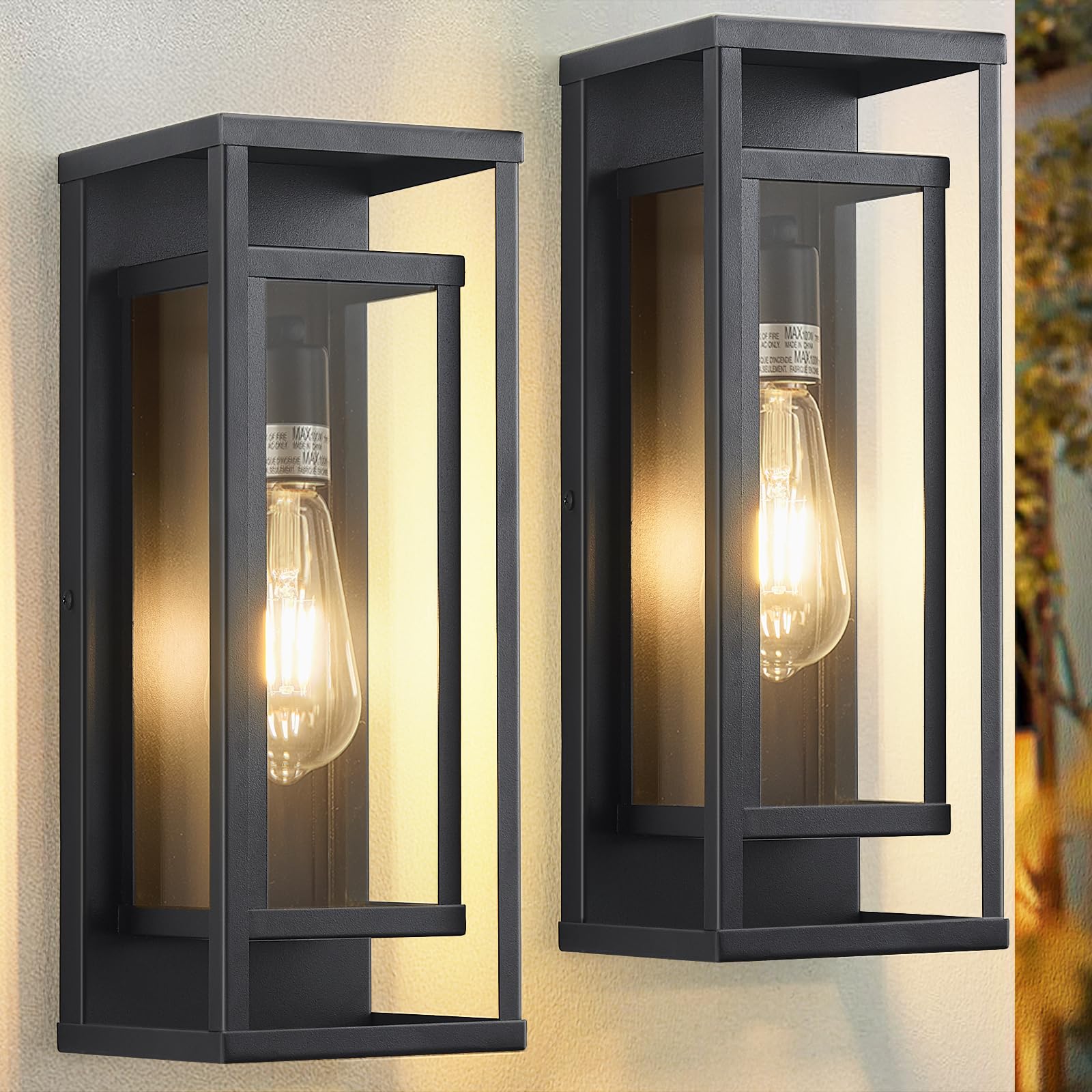 Aibisod 14 Outdoor Wall Lights Fixtures  Black Exterior Lighting Fixtures  Waterproof Outdoor Wall Lantern Modern Front Porch Lights With Clear Glass Coach Lights For Garage  Porch  Front Door 2-Pack