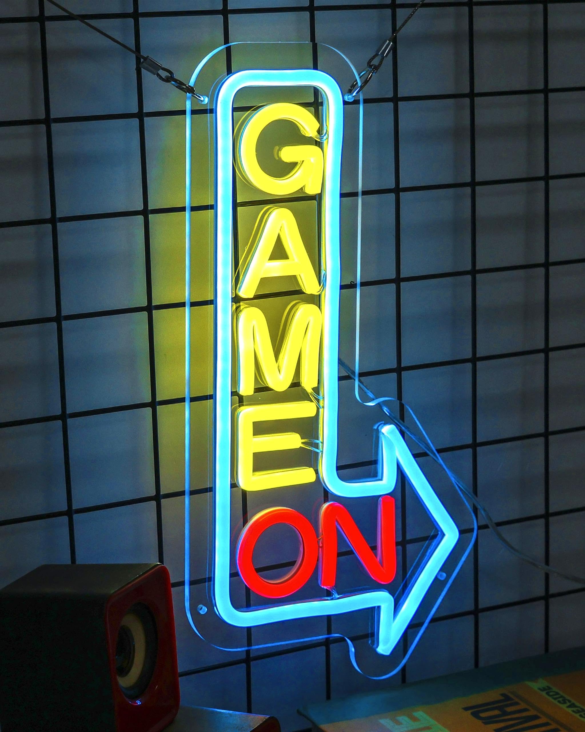 GAME ON Neon Sign for Wall Decor, LED Neon Gamer Sign for Arcade Room, Game Room, Bedroom, Kids, Boyfriend, Gifts Stepless Dimma