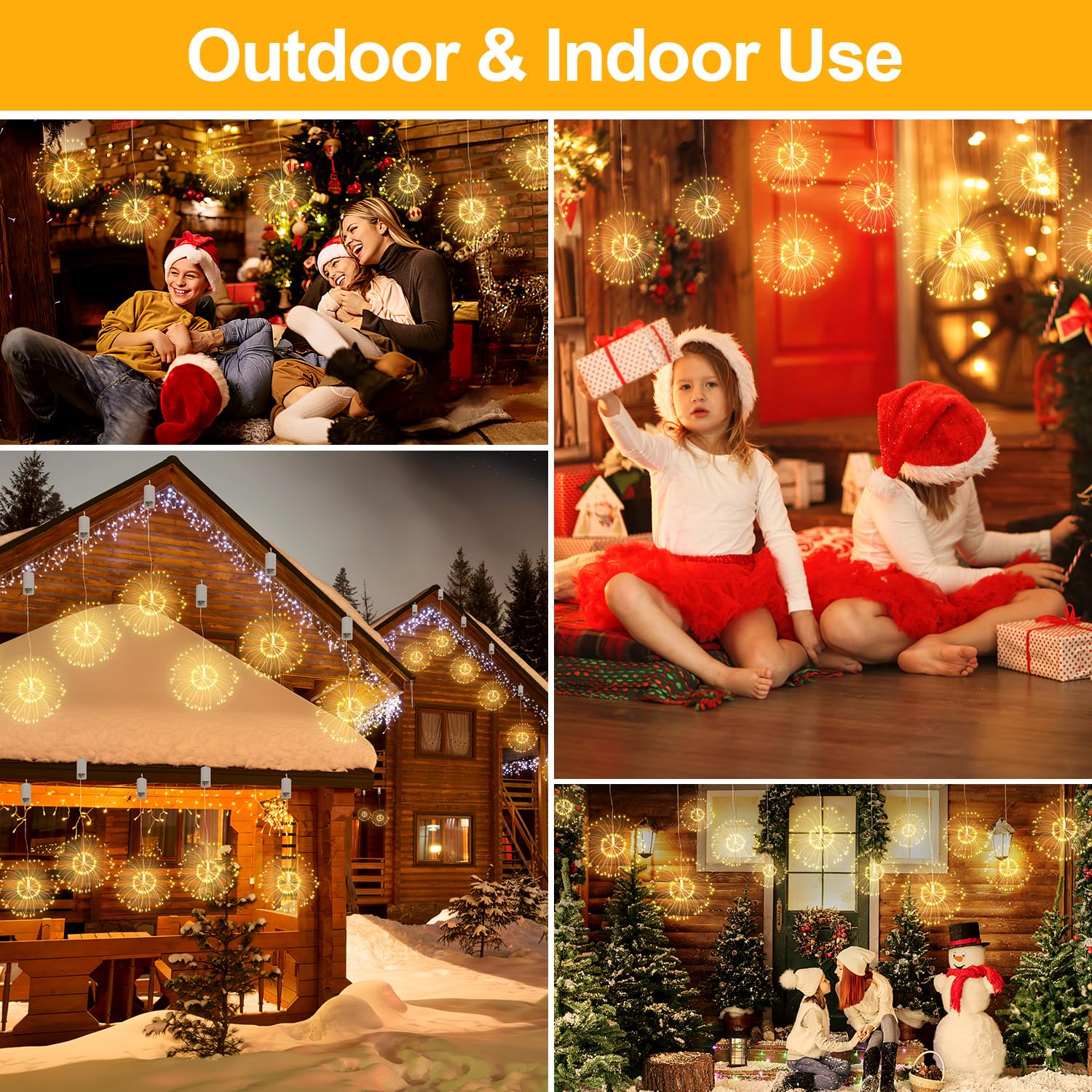 Kikilive Firework Lights, 8 Pack Led Copper Wire Fireworks Lights Fairy Lights Christmas Fireworks Hanging Dimmable String 8 Mod