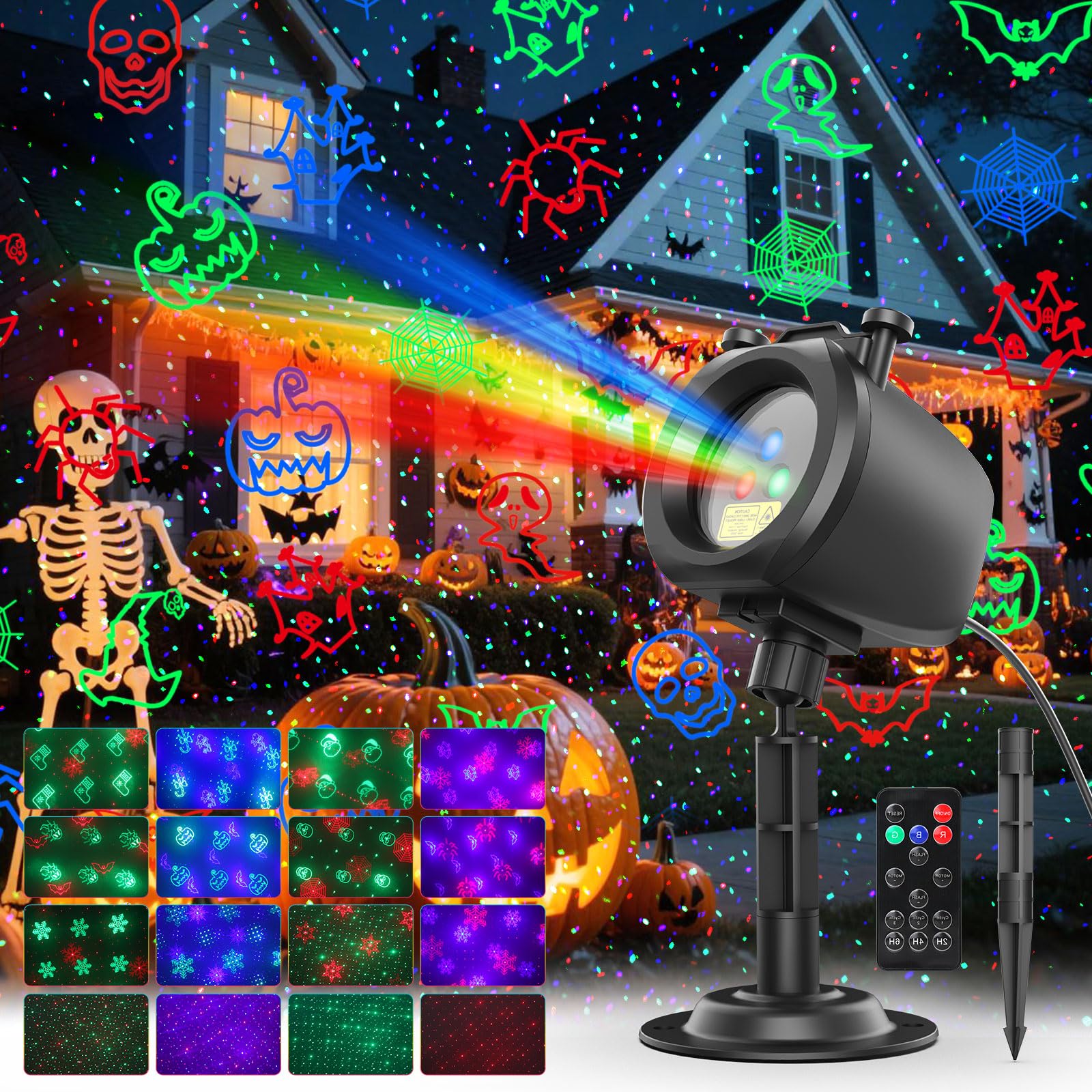 Qardoz Christmas Laser Lights Projector, 2-in-1 RGB Firefly with Remote, Timer, Model SA559, Outdoor Holiday Decor