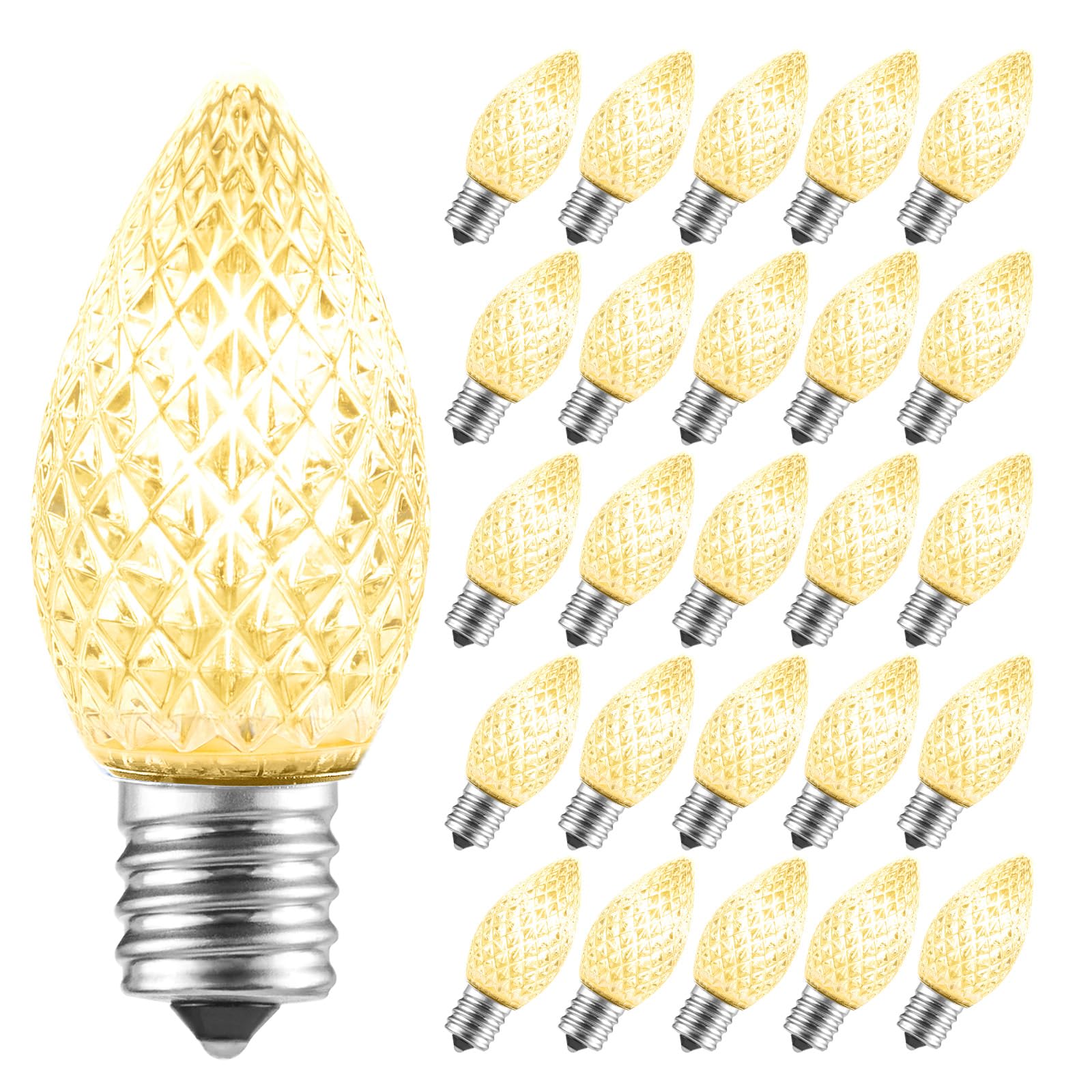 Minetom C7 LED Replacement Christmas Light Bulbs, Dimmable, Warm White, 25 Count, E12 Base