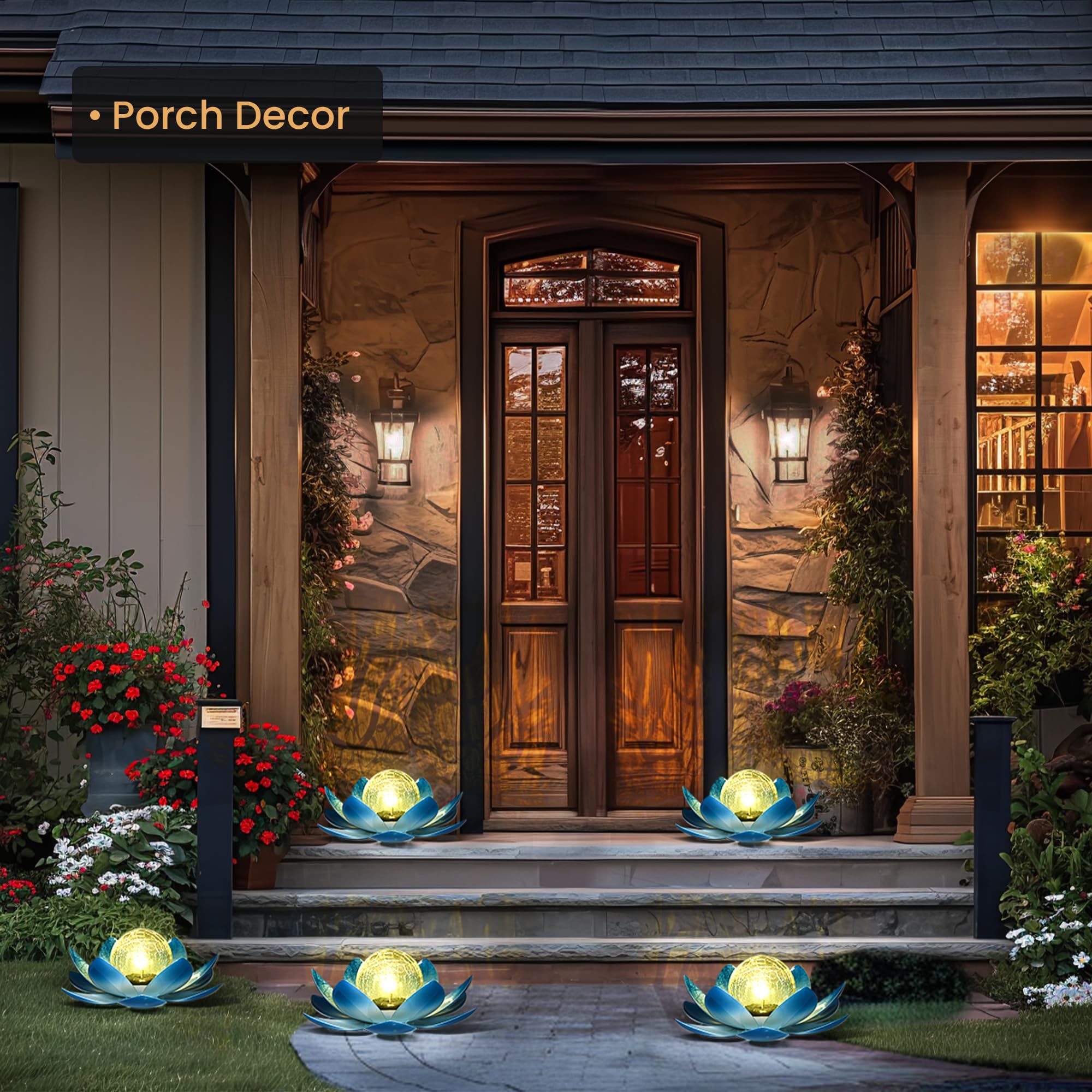 Gigalumi Solar Light Outdoor Garden Decor, Lotus Flower Light Crackle Globe Glass Lantern Outdoor Table Decor Waterproof For Pat