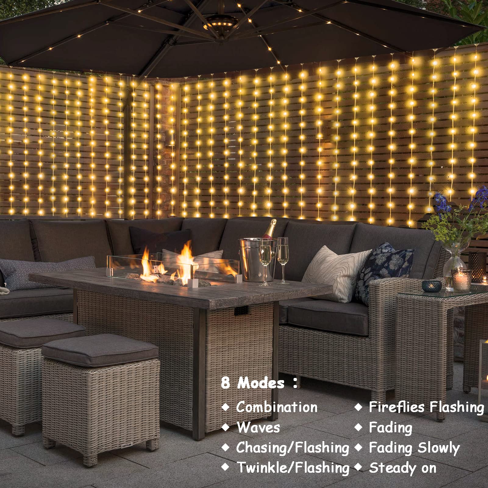 Zaiyw 1200 Led Curtain Lights 10X10Ft, Plug In Fairy Curtain Lights With Timer Remote Control Outdoor Curtain String Lights Wate