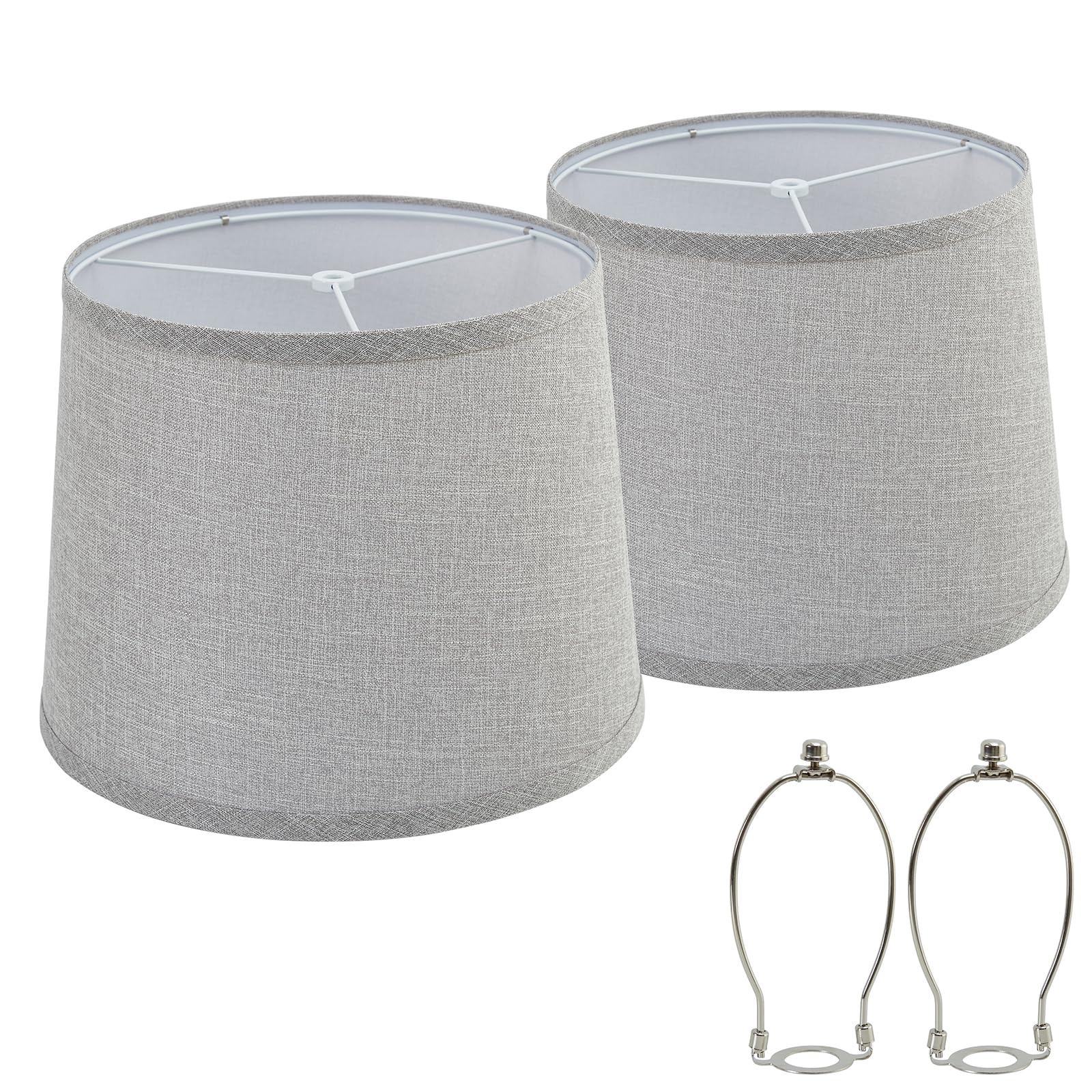 Grey Lamp Shades Set of 2, Drum Lampshades, Lampshade 10 Inches Height, Lampshades for Table Lamp, Floor Lamp, Pendant Light, La