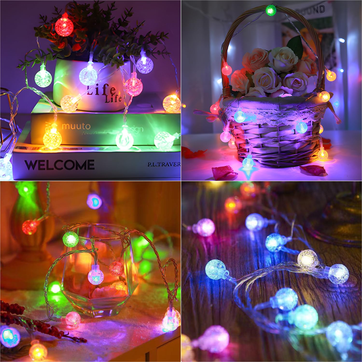 Metaku Outdoor String Lights Battery Operated 16.4Ft 50Led Fairy Lights With Remote Waterproof Indoor Outdoor Hanging Globe Deco