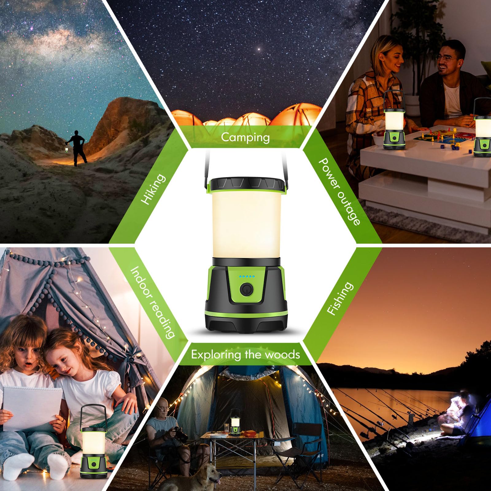 Cullaby Rechargeable Camping Lantern 3000 Lumens, IP54 Waterproof, 7500mAh Battery, Green, Model CAMP-0001