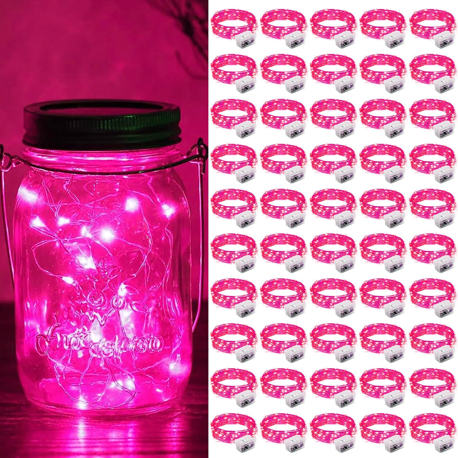 ZGWJ Fairy Lights 50 Pack, 7ft 20 Mini LED String Lights, Battery Operated, Pink, Model D2-2MXD, 3 Modes for Parties & Decor