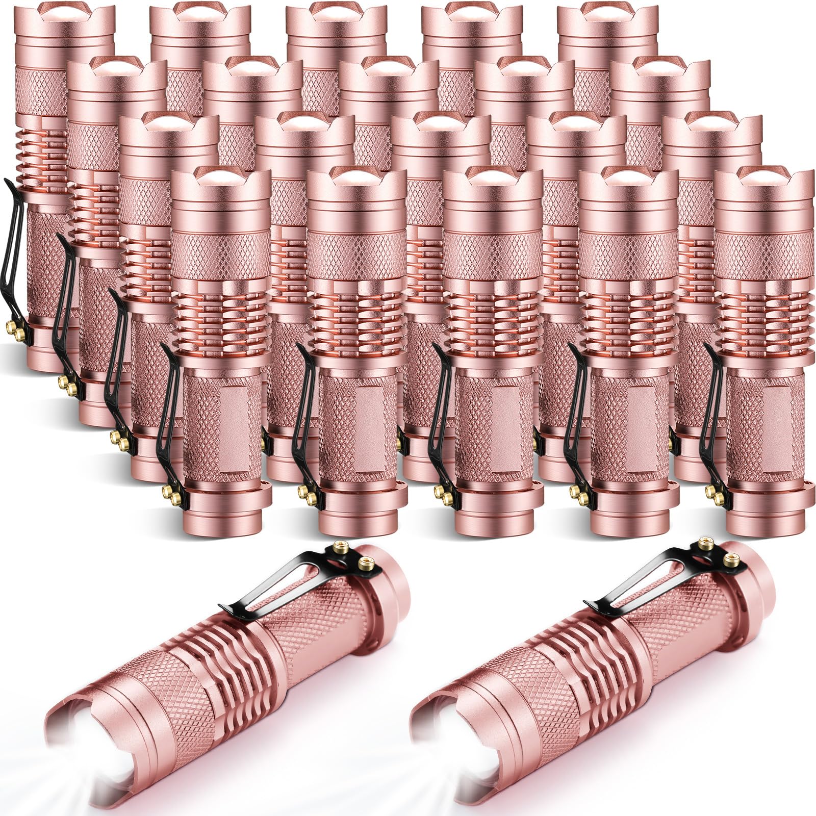 Fumete 20-Piece Mini Led Flashlight Set, 3 Mode Tactical Torch, Water Resistant, Adjustable Focus, Pink