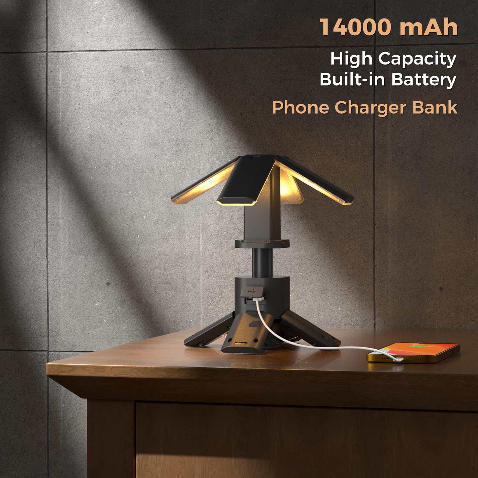 Clemas Telescopic Rechargeable Camping Lantern 6000LM IPX5 Waterproof Gray, Model Z2, Portable Multifunctional Power Supply
