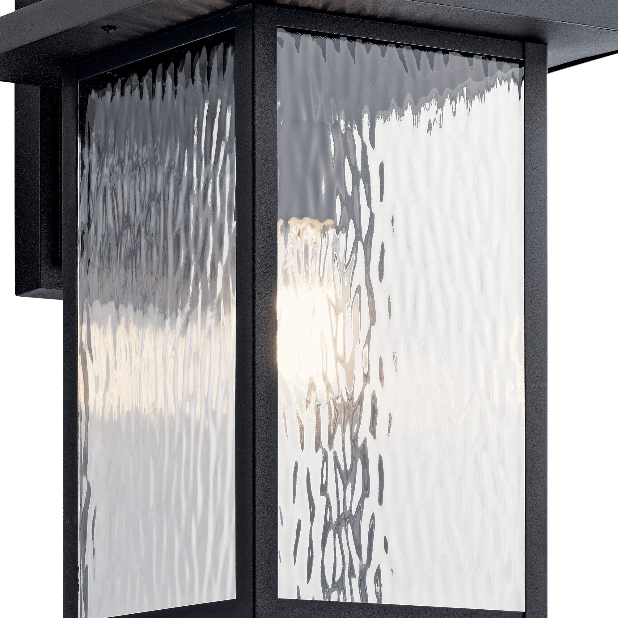 Kichler 16in Outdoor Wall Light in Textured Black, 1-Light Exterior Sconce with Clear Water Glass, Model 49926BKT