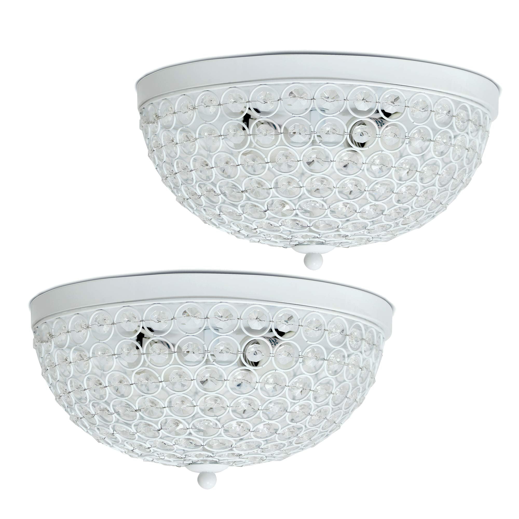 Elegant Designs Fm1000-Wht-2Pk Elipse Crystal 13 Inch Modern Metal 2 Light Bowl Shaped Ceiling Flush Mount Fixture 2 Pack, White